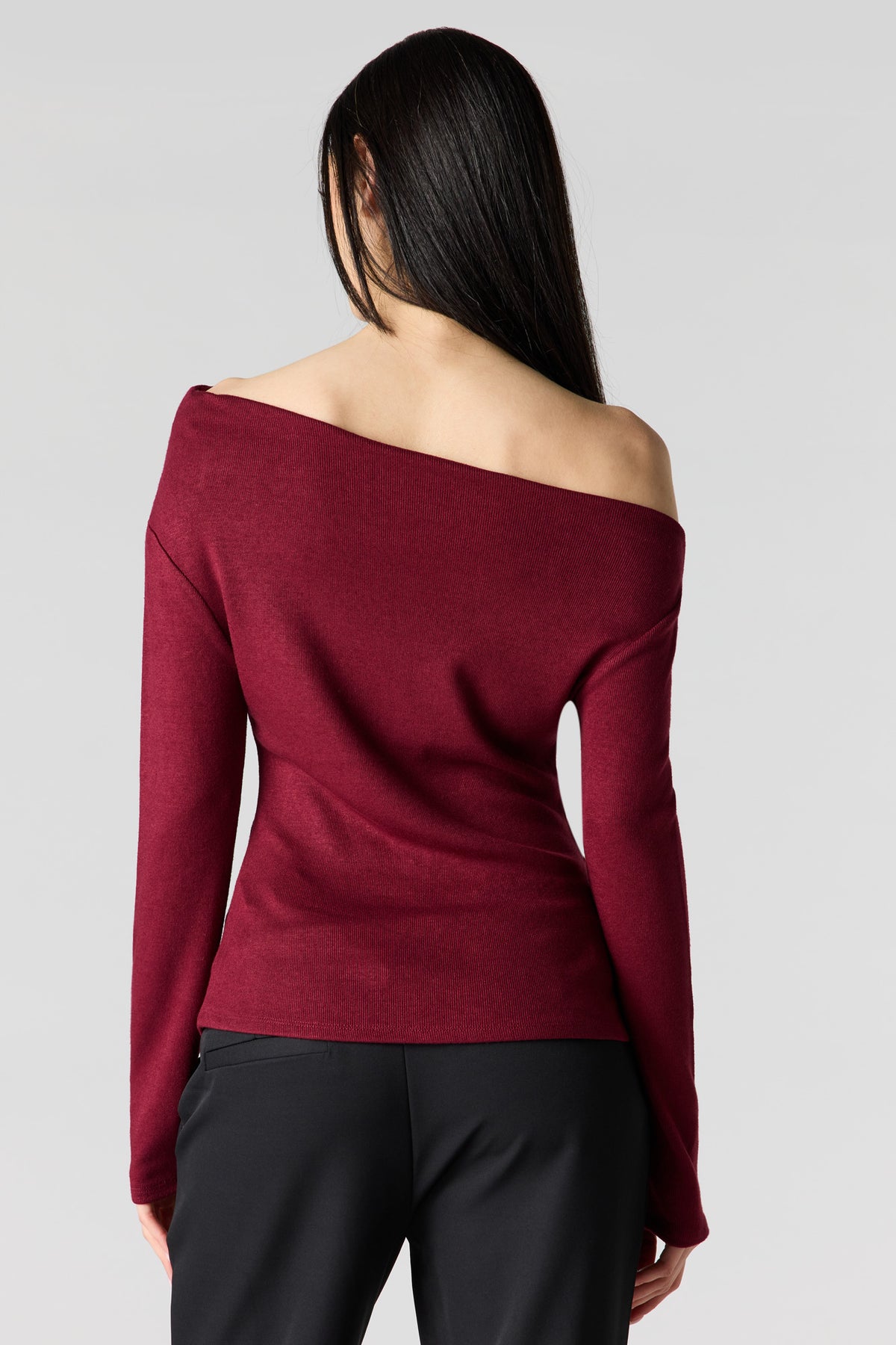 Alt View 2. Off Shoulder Asymmetrical Knit Top - Wine