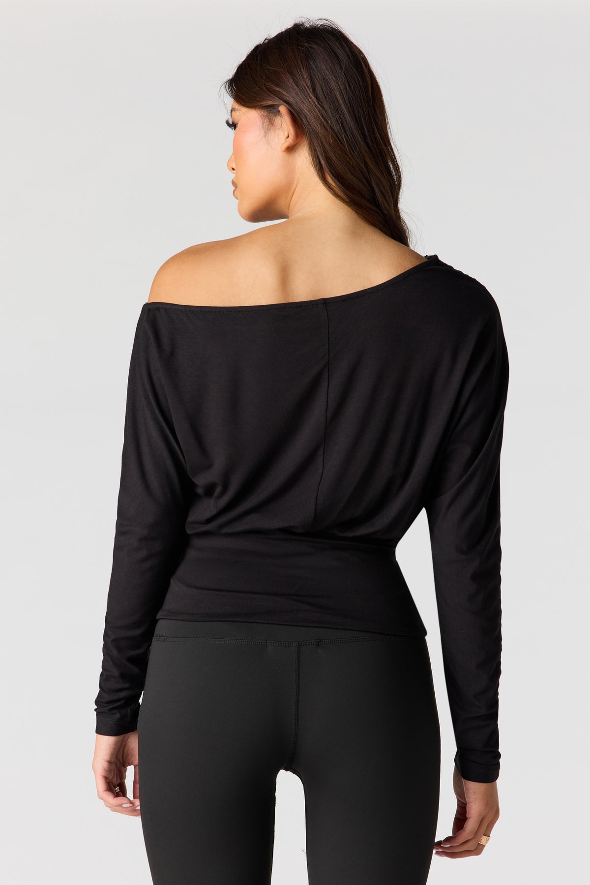 Alt View 2. Off Shoulder Long Sleeve Top - Black