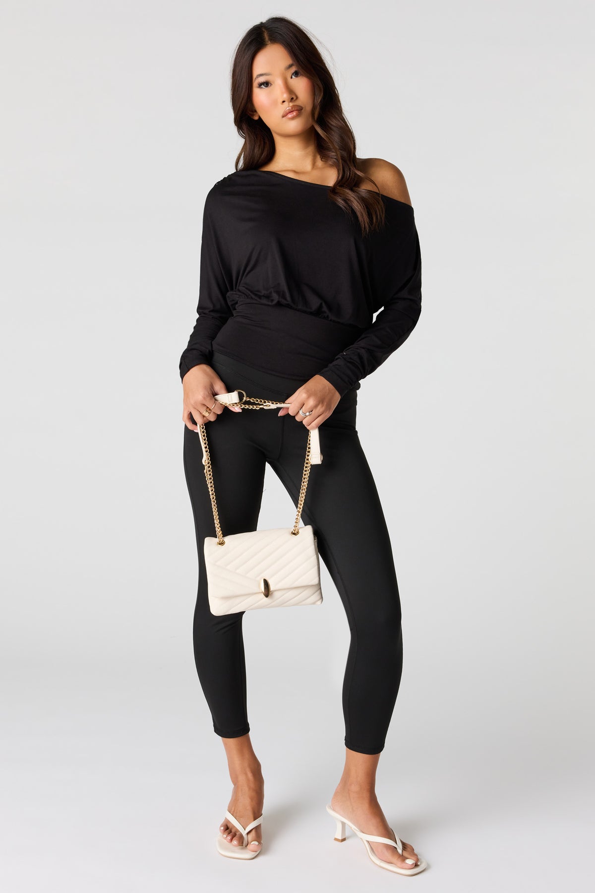 Alt View 3. Off Shoulder Long Sleeve Top - Black