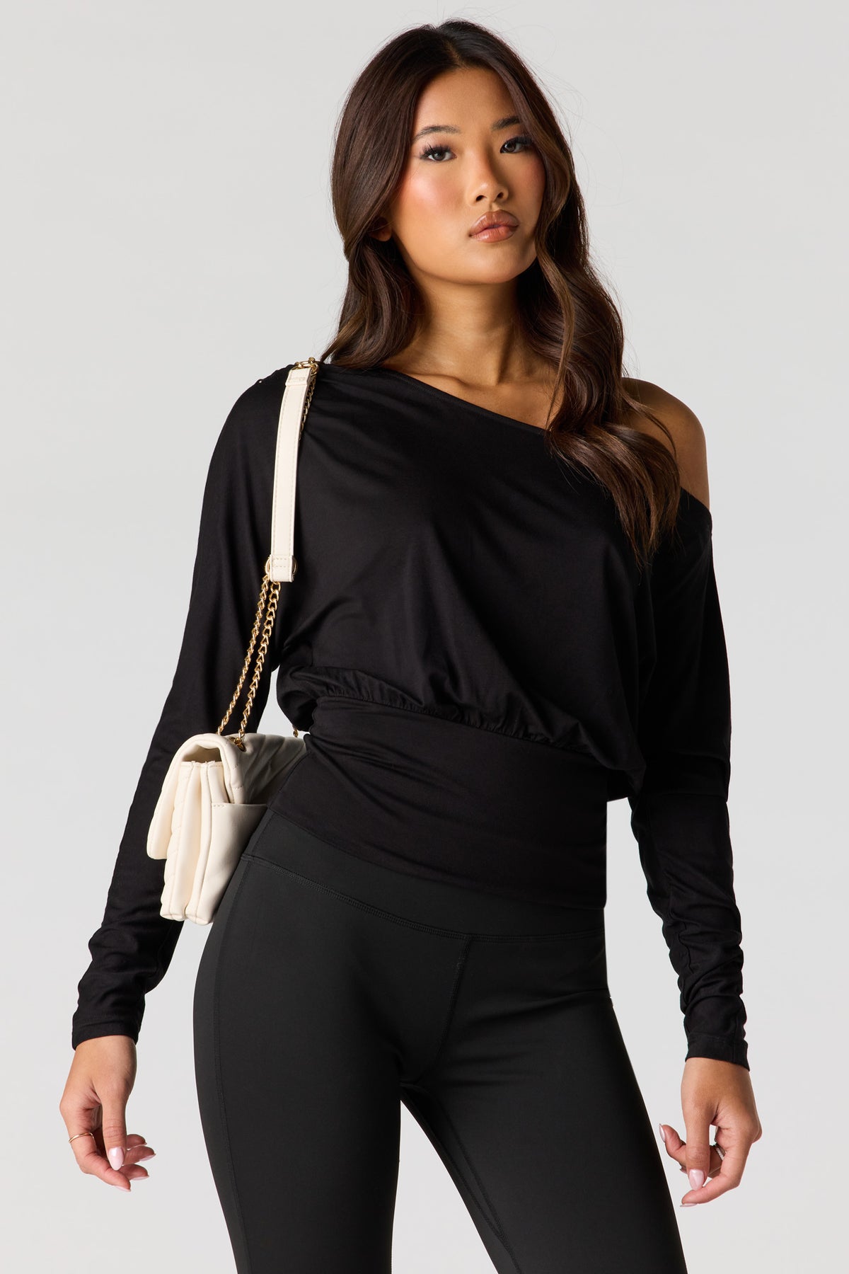 Off Shoulder Long Sleeve Top - Black