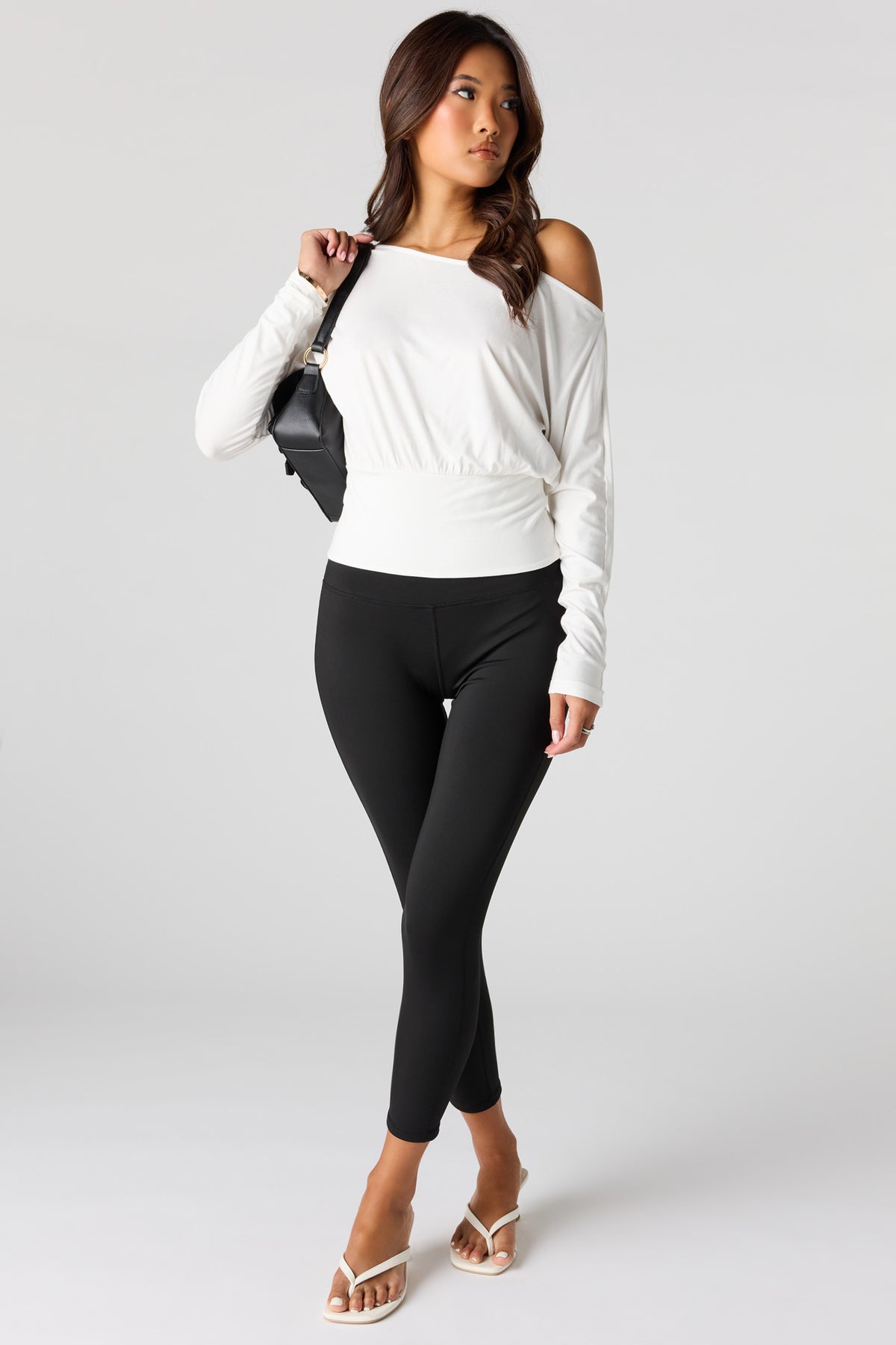 Alt View 3. Off Shoulder Long Sleeve Top - White