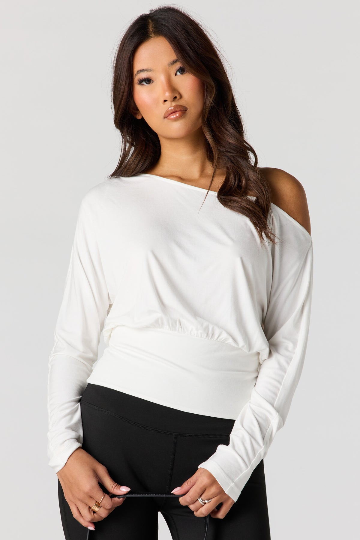 Off Shoulder Long Sleeve Top - White