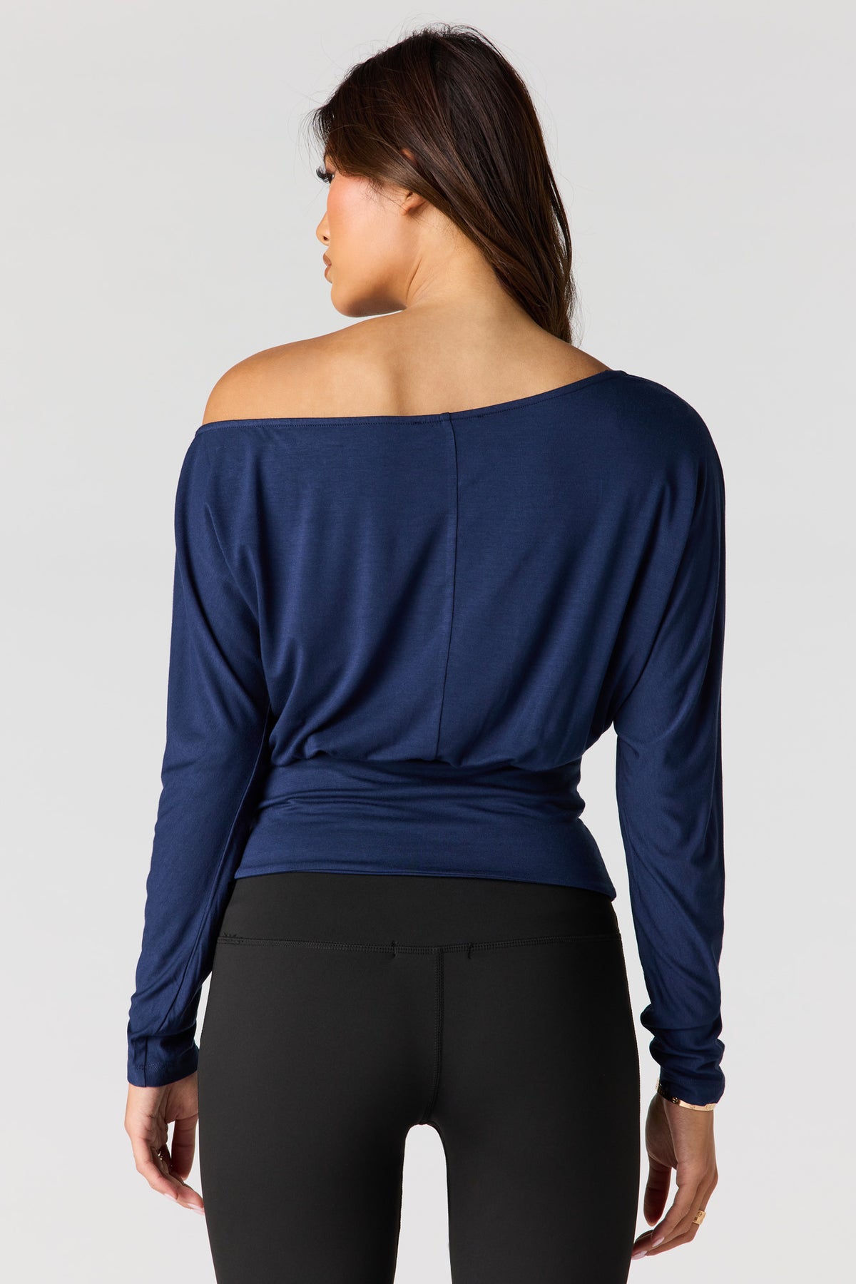 Alt View 2. Off Shoulder Long Sleeve Top - Navy