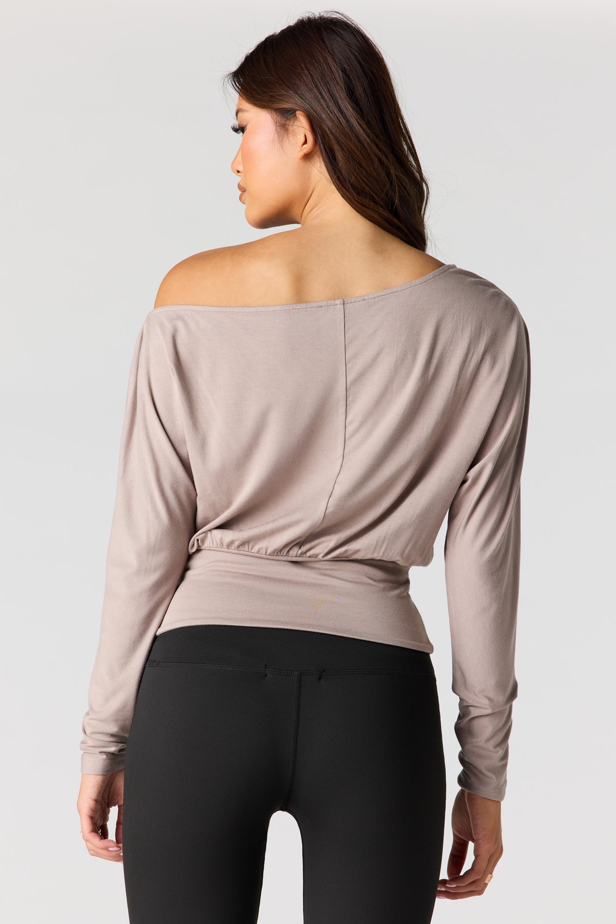 Alt View 2. Off Shoulder Long Sleeve Top - Taupe