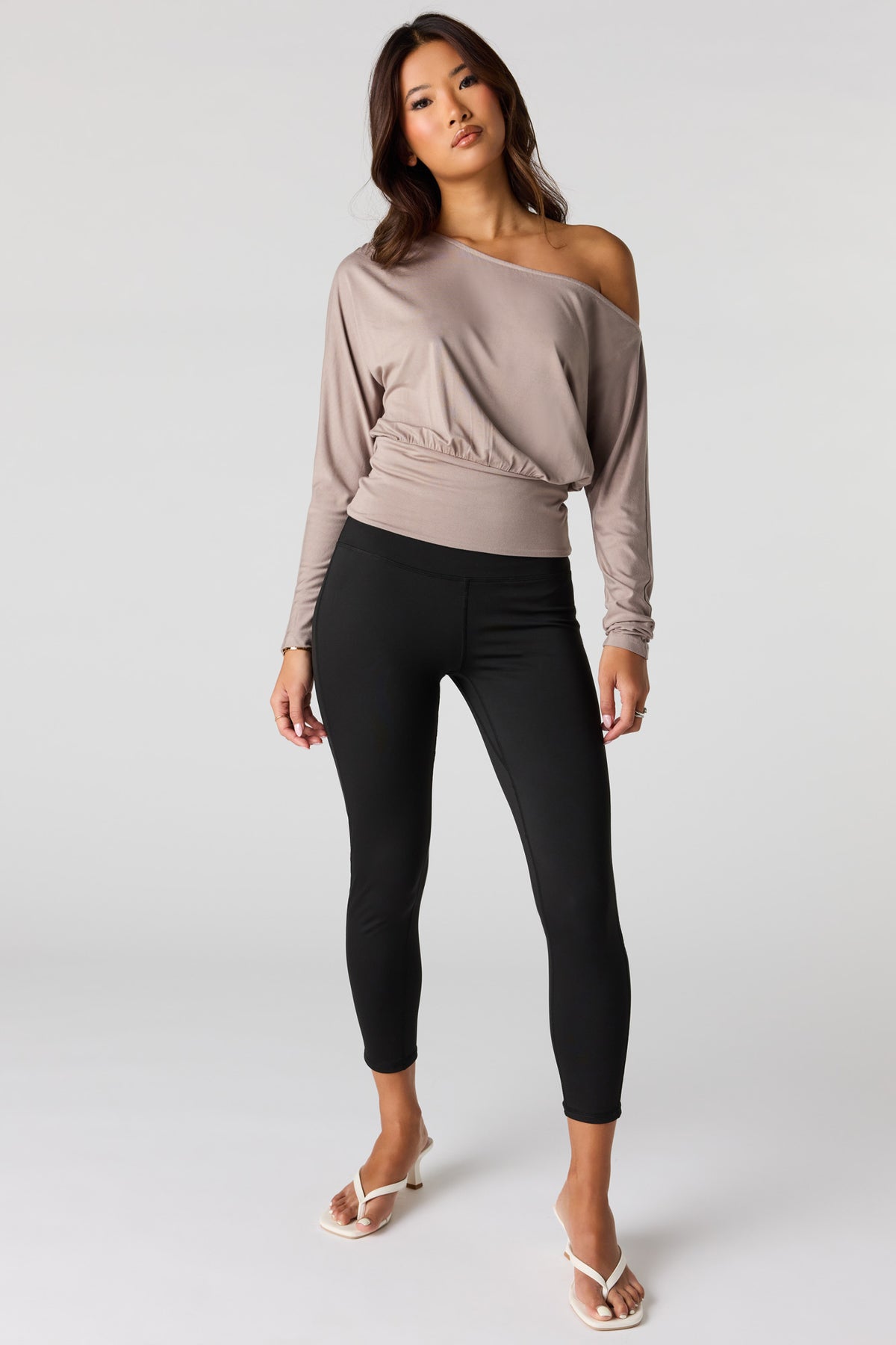 Alt View 3. Off Shoulder Long Sleeve Top - Taupe
