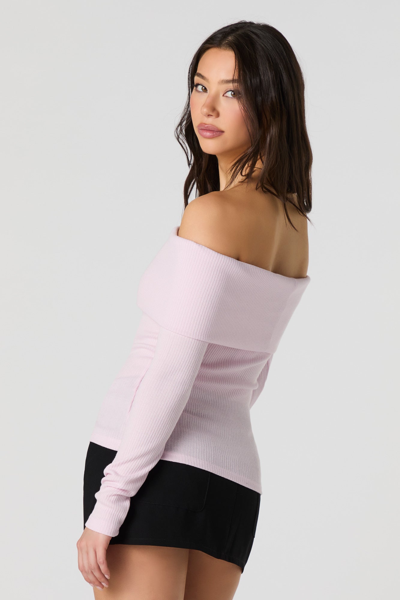 Ameri　NUANCE BODY LINE LOOSE KNIT TOP Knit Off Shoulder Long Sleeve Top – Urban Planet