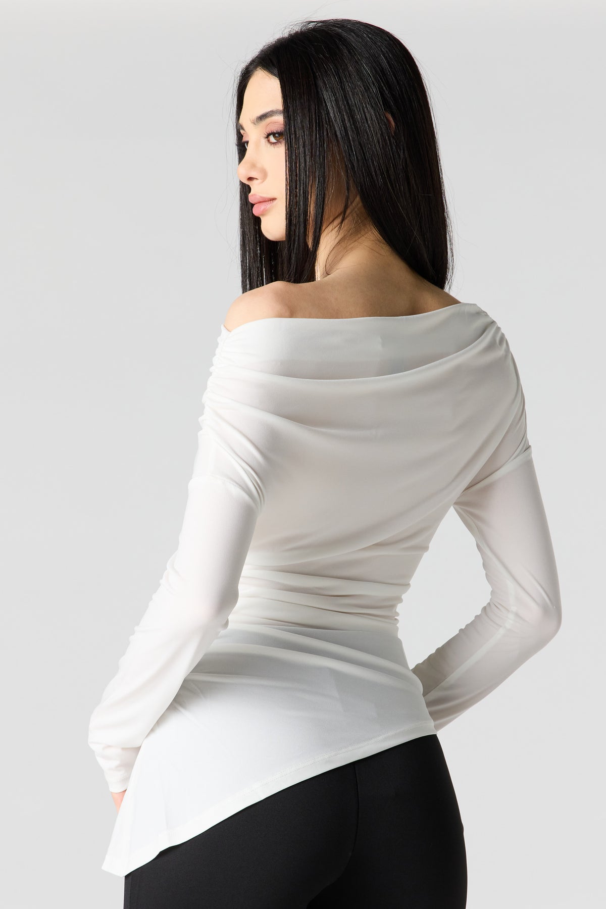 Alt View 2. Boatneck Ruched Asymmetrical Top - White