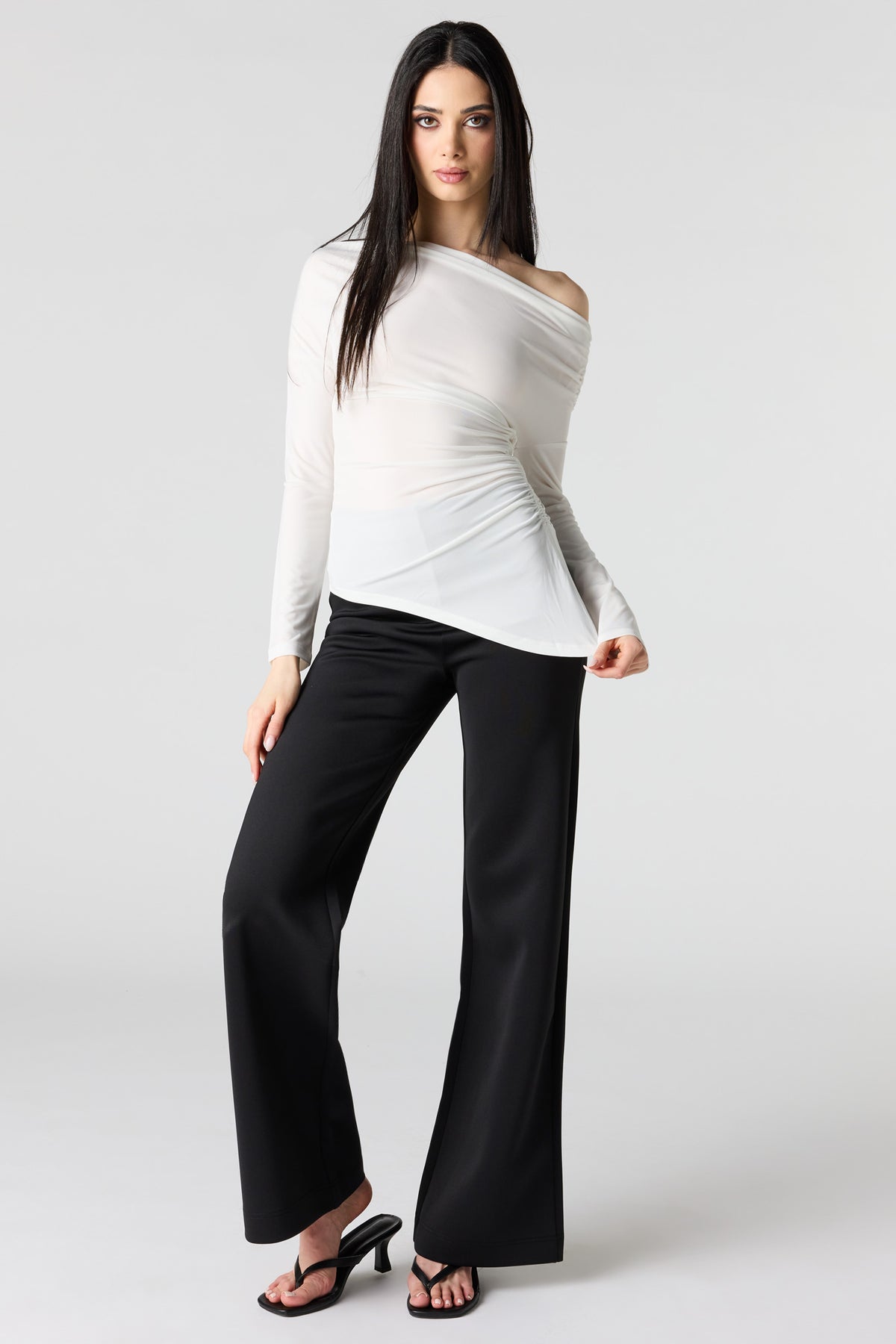 Alt View 3. Boatneck Ruched Asymmetrical Top - White