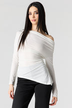 Boatneck Ruched Asymmetrical Top
