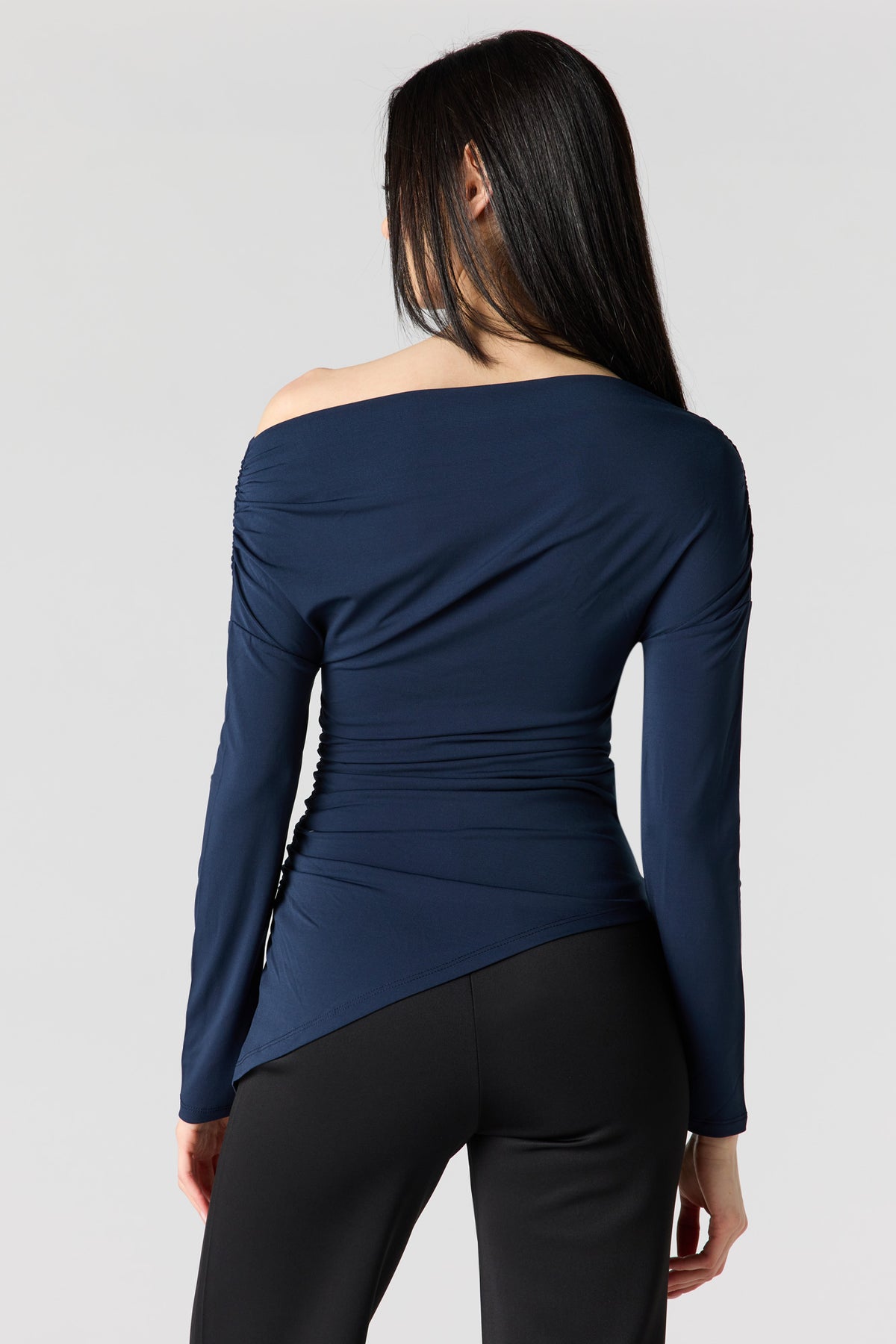 Alt View 2. Boatneck Ruched Asymmetrical Top - Navy