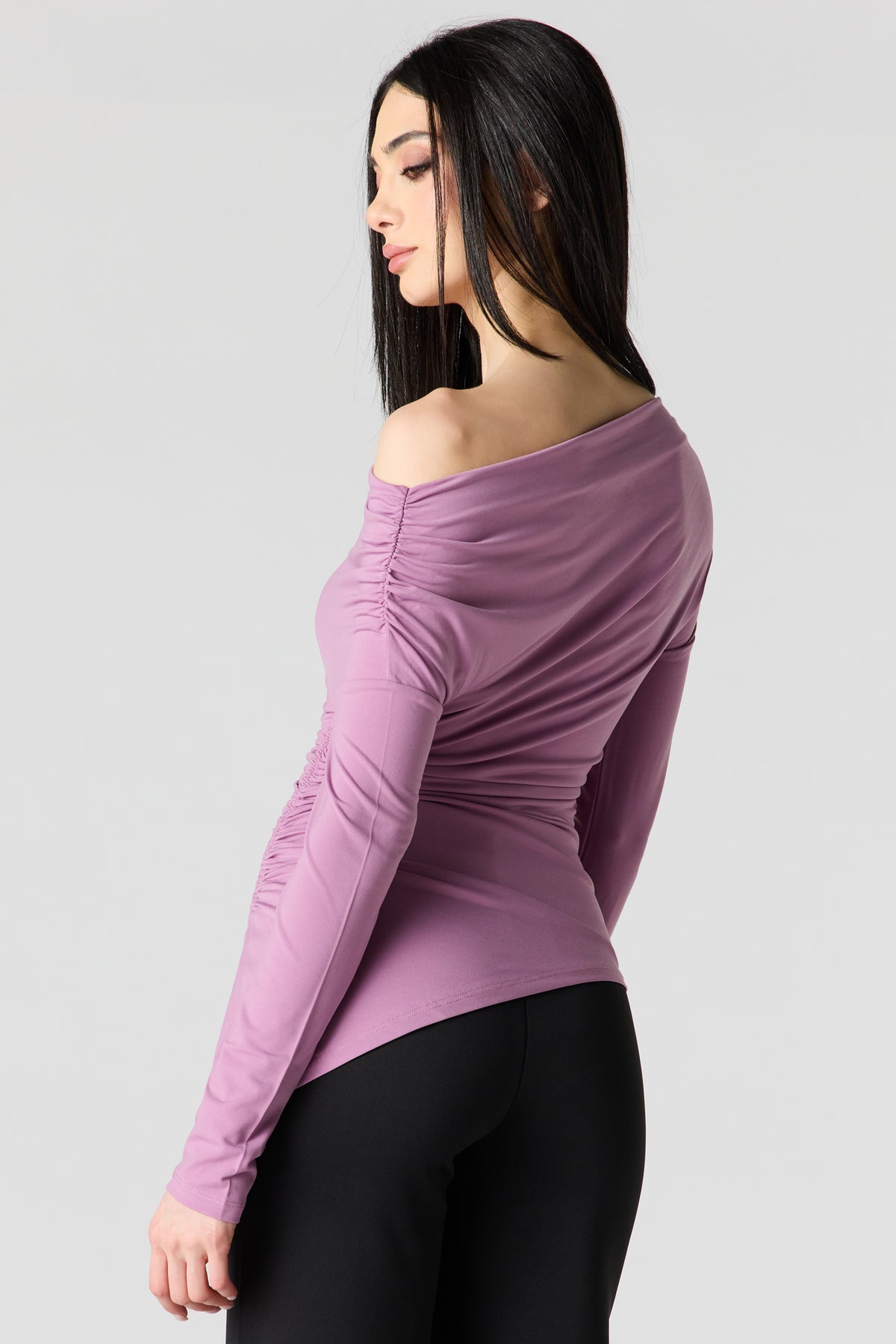 Alt View 2. Boatneck Ruched Asymmetrical Top - Purple