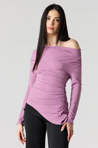 Boatneck Ruched Asymmetrical Top