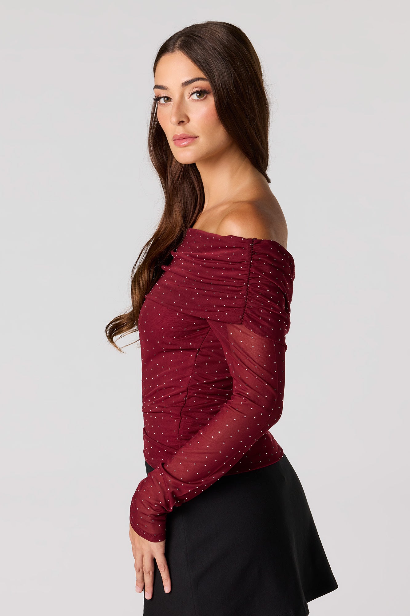 Rhinestone Mesh Off Shoulder Top – Urban Planet