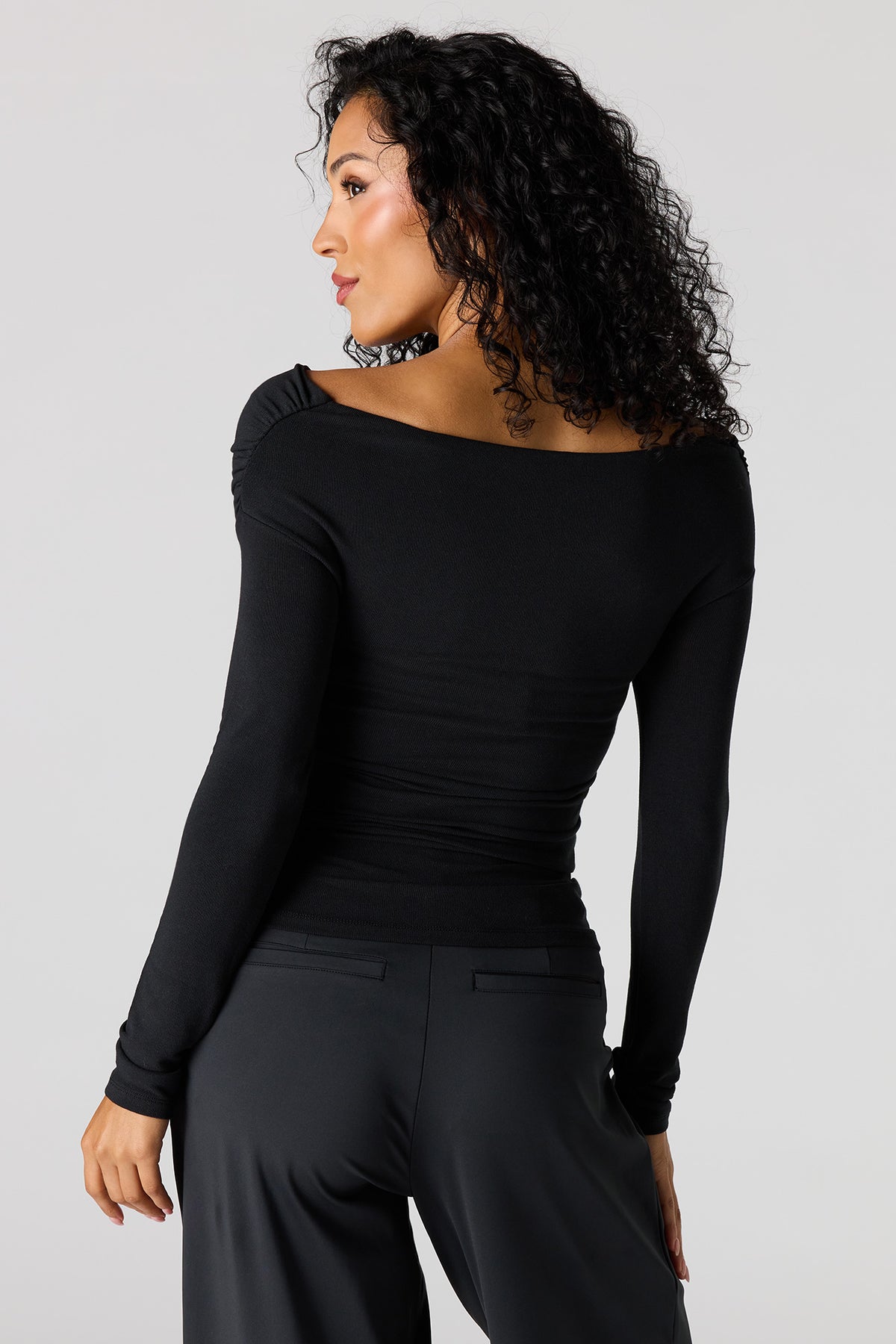 Alt View 2. Ruched Surplice Off Shoulder Top - Black