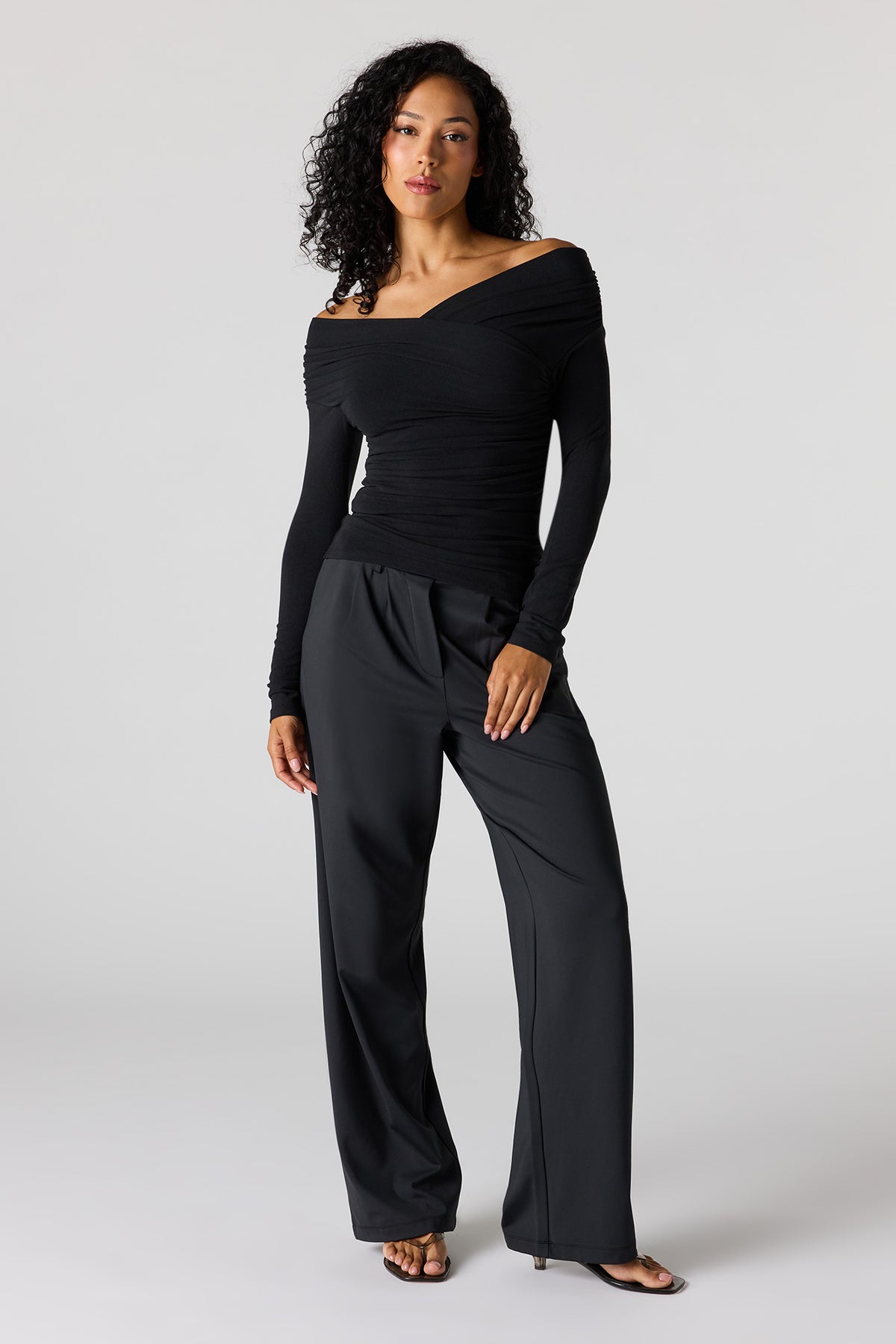 Alt View 3. Ruched Surplice Off Shoulder Top - Black