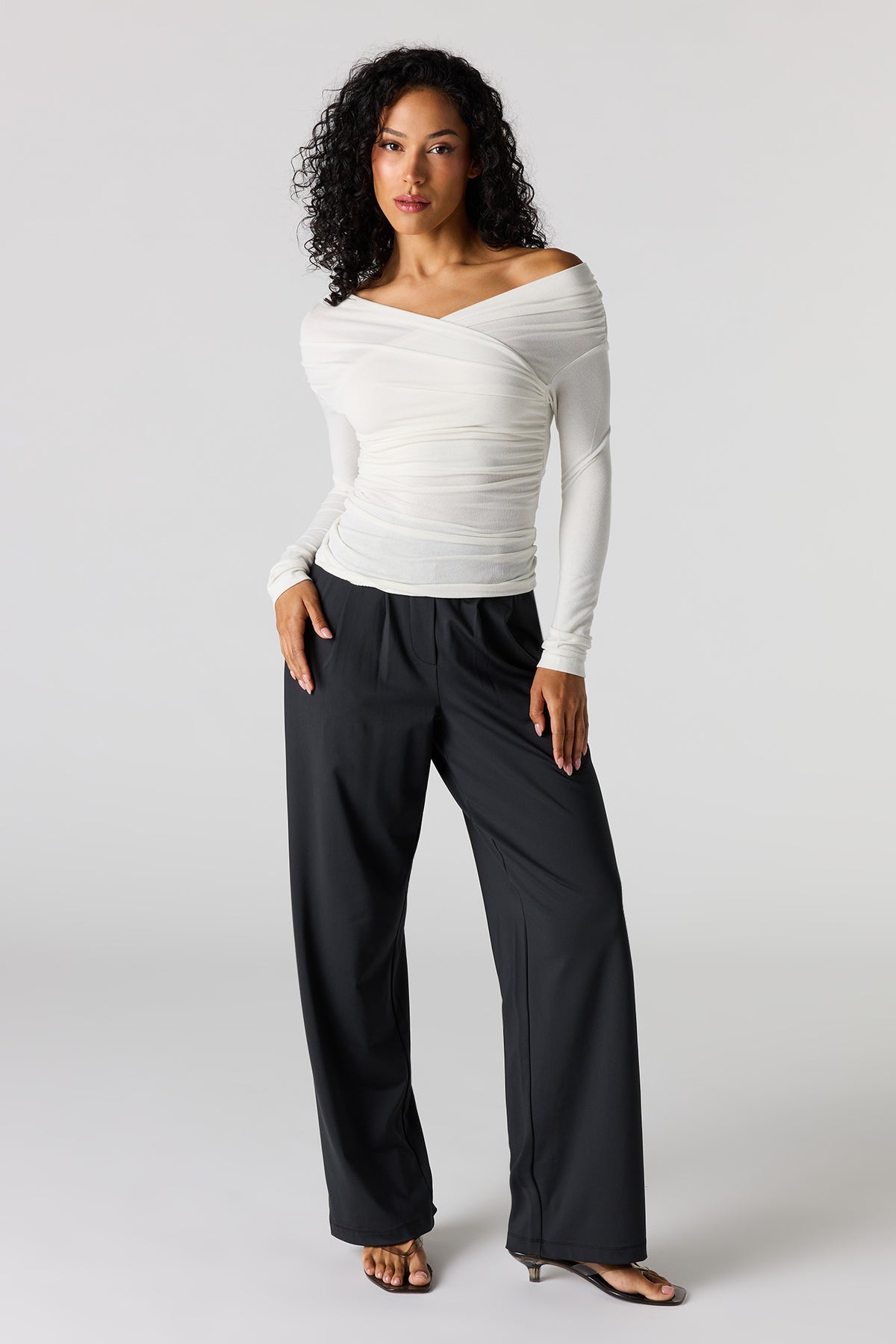 Alt View 3. Ruched Surplice Off Shoulder Top - Ivory