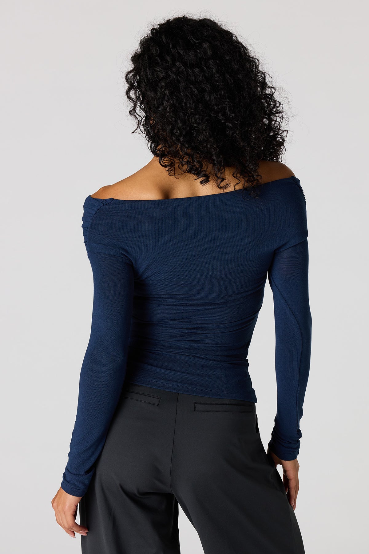 Alt View 2. Ruched Surplice Off Shoulder Top - Navy