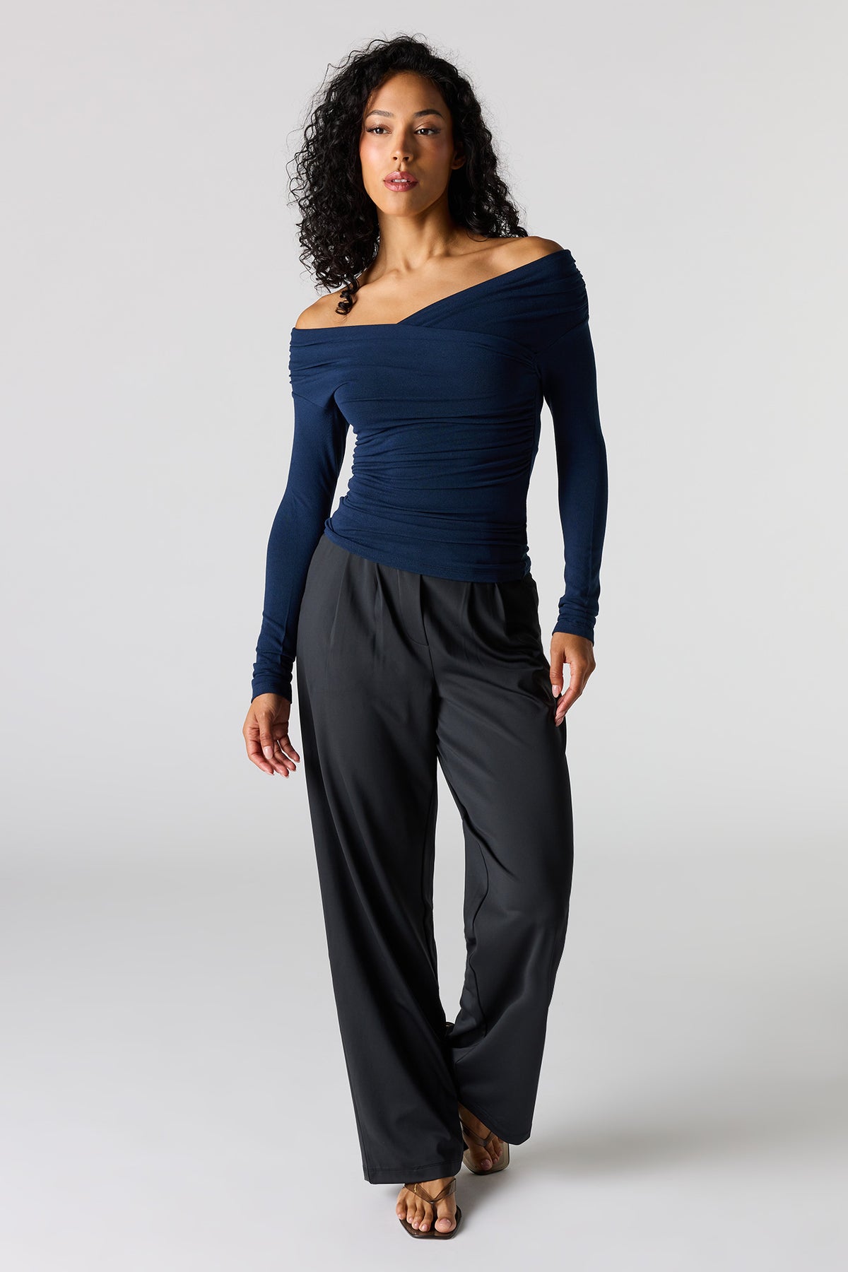 Alt View 3. Ruched Surplice Off Shoulder Top - Navy