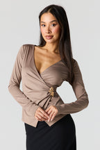 Satin Wrapped Long Sleeve Top