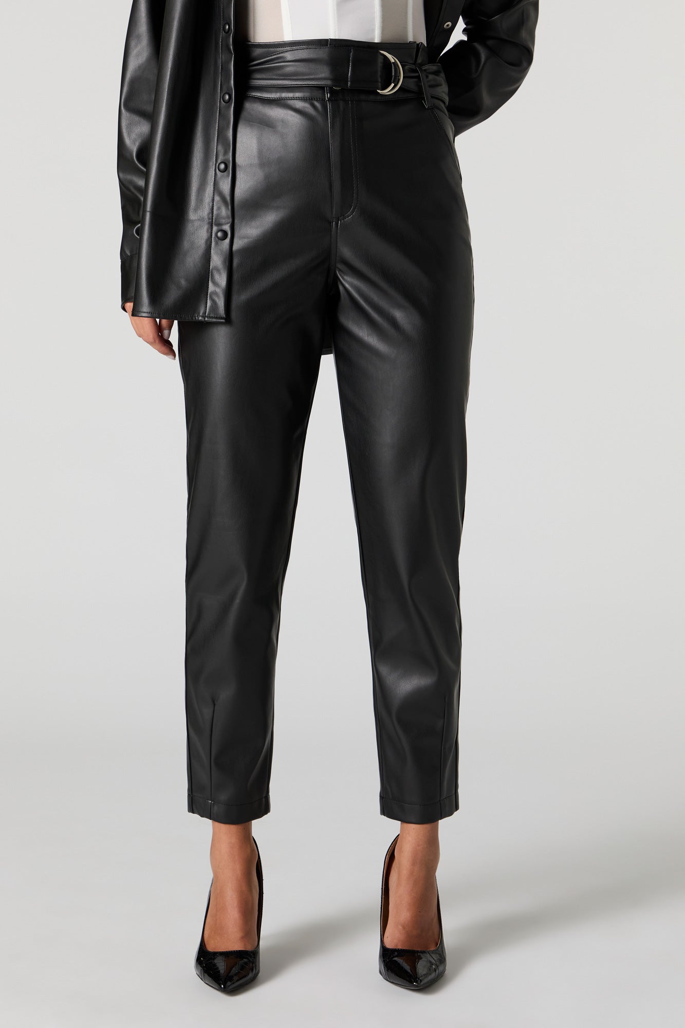 Faux Leather Belted Pant