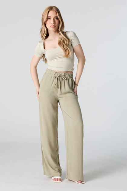 Drawstring Flowy Wide Leg Pant