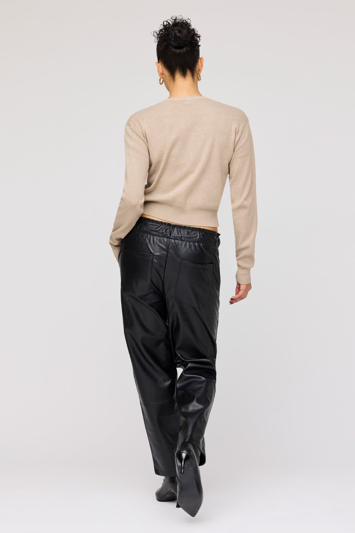 Alt View 3. Faux Leather Drawstring Pant - Black