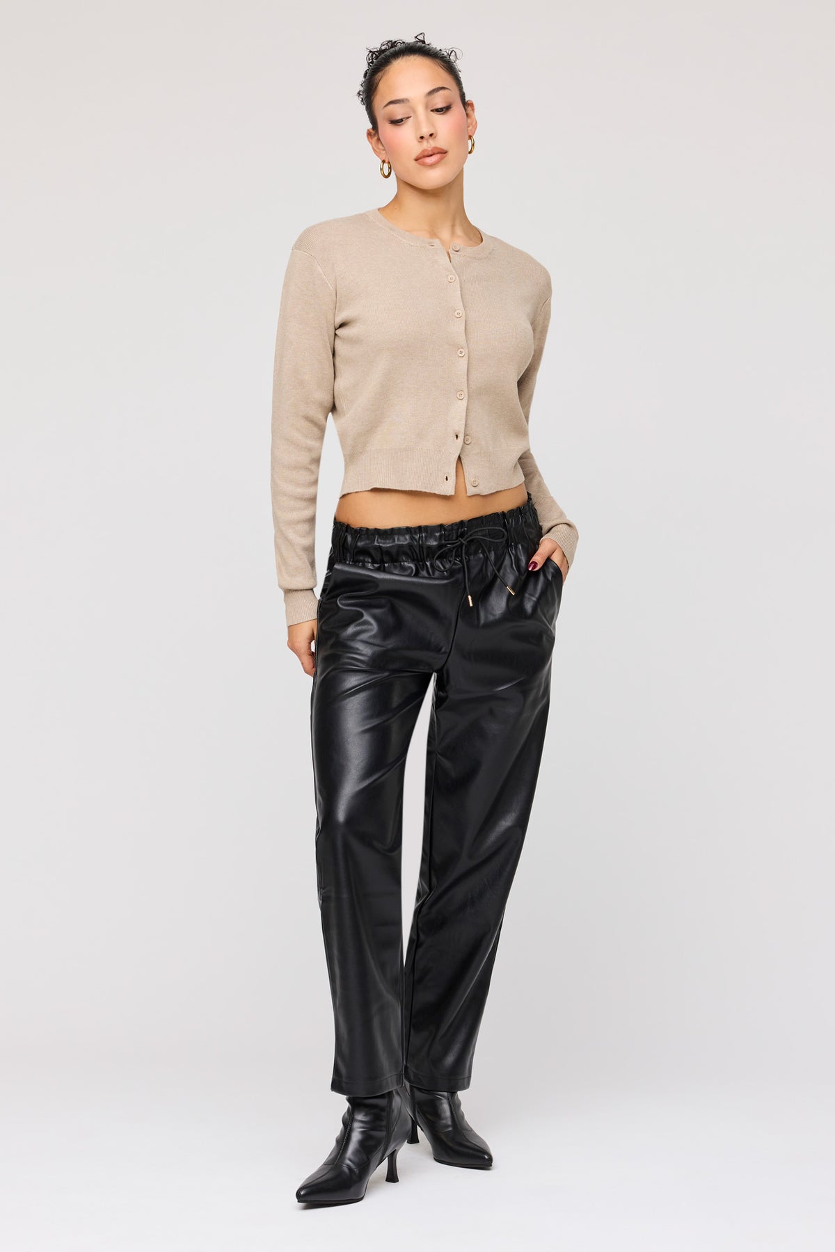 Faux Leather Drawstring Pant - Black
