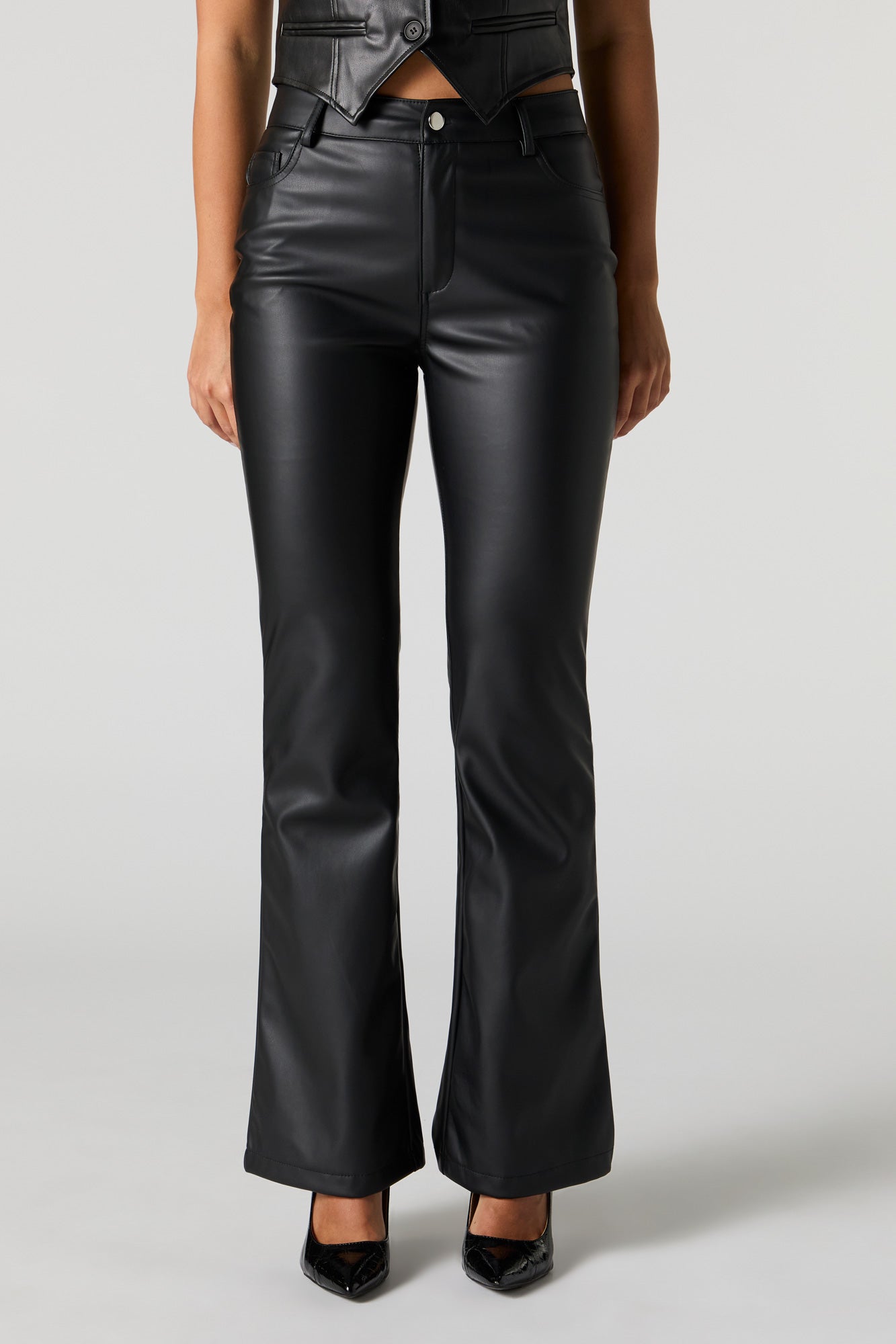 Faux Leather Flare Dress Pant