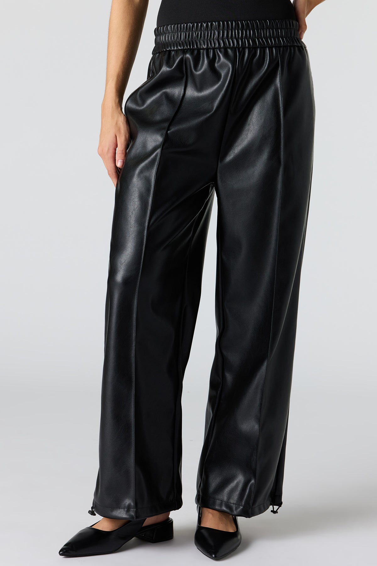 Alt View 2. Faux Leather Toggle Pant - Black