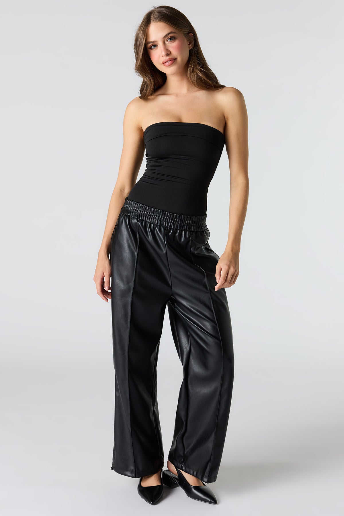 Alt View 4. Faux Leather Toggle Pant - Black