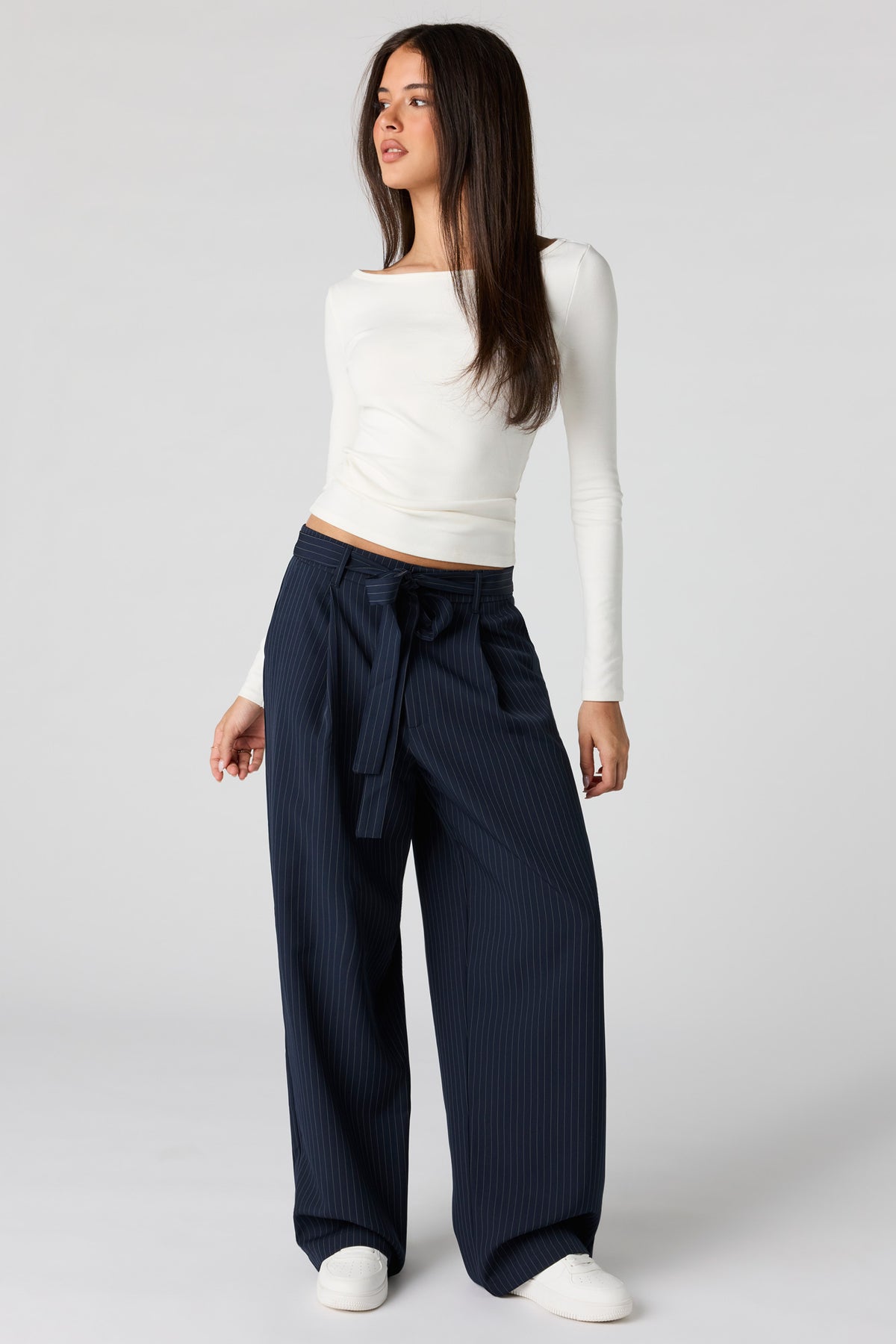 Belted Wide Leg Dress Pant - Navy