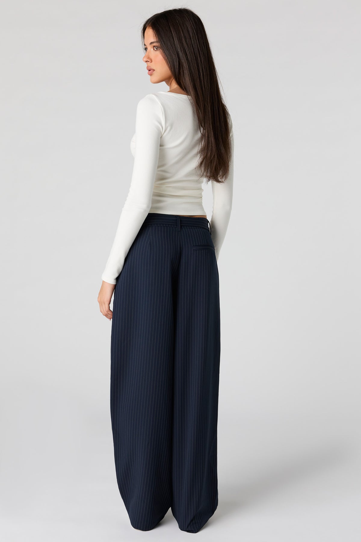 Alt View 3. Belted Wide Leg Dress Pant - Navy