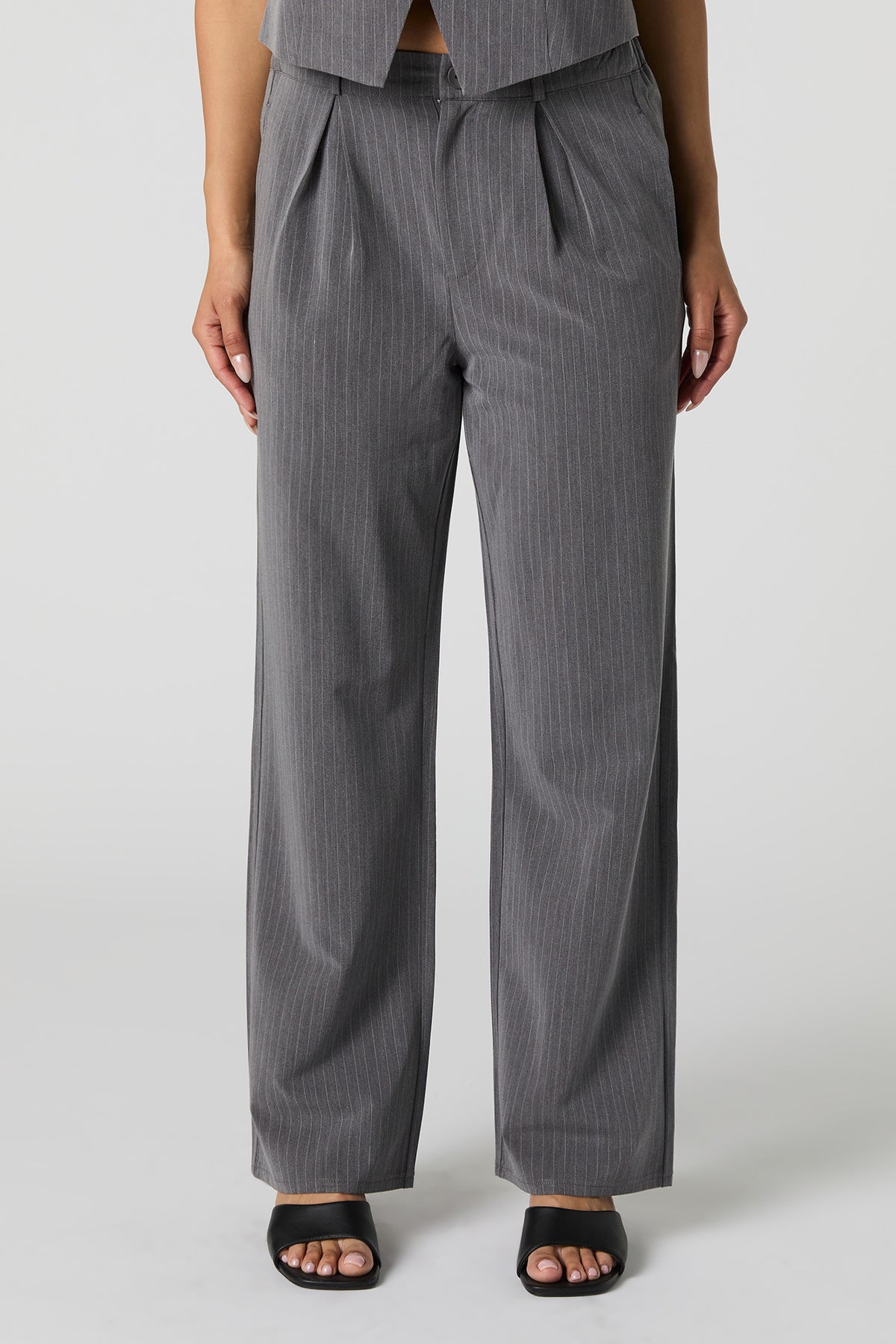 Alt View 2. Pinstriped Straight Leg Dress Pant - Heather Grey