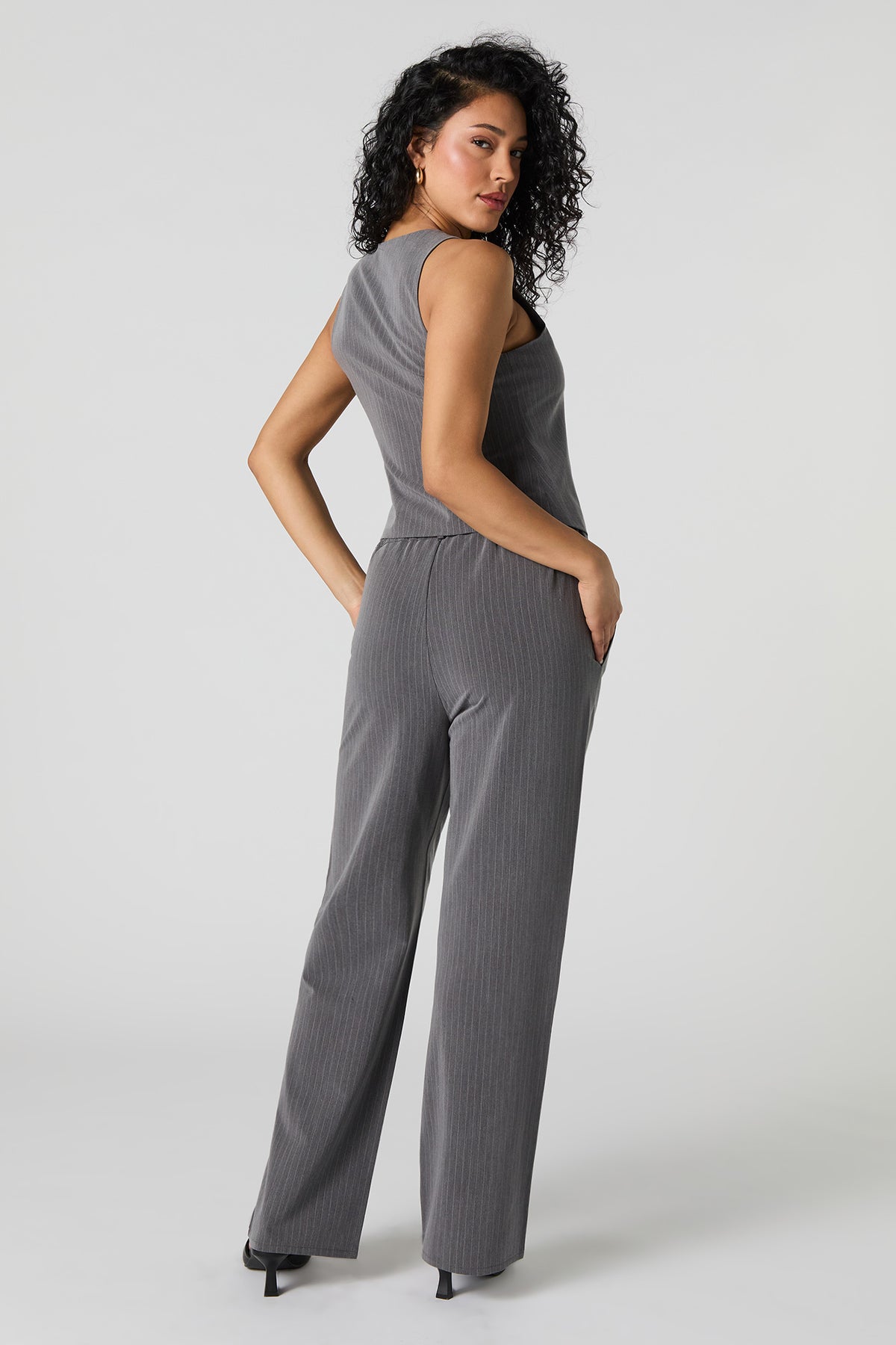 Alt View 3. Pinstriped Straight Leg Dress Pant - Heather Grey
