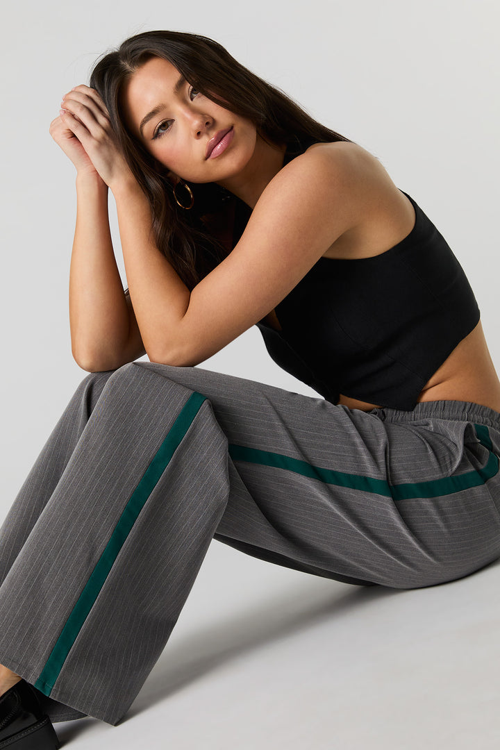 Pinstripe Drawstring Wide Leg Pant