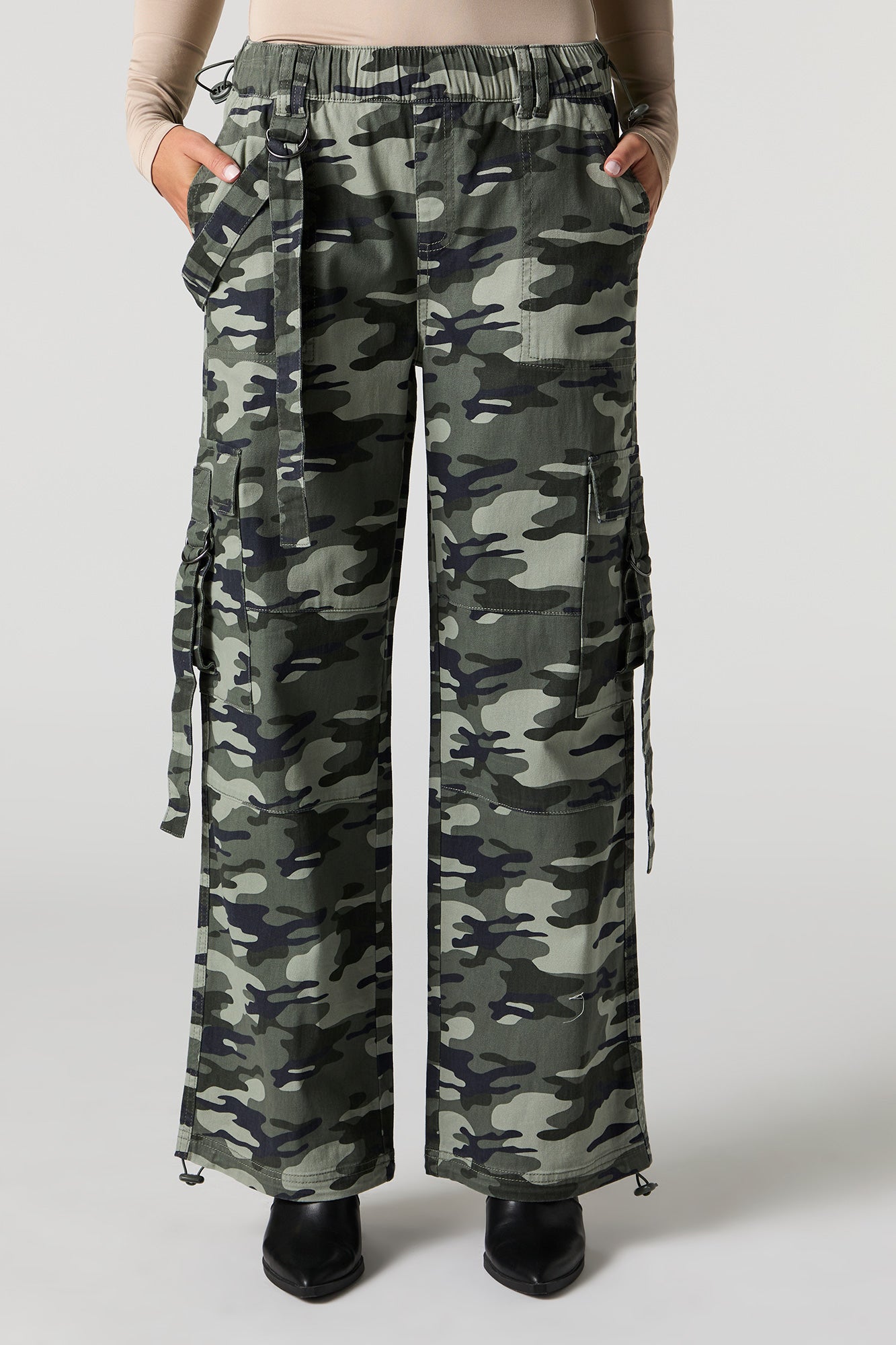 Camo Toggle Hem Straight Leg Cargo Pant