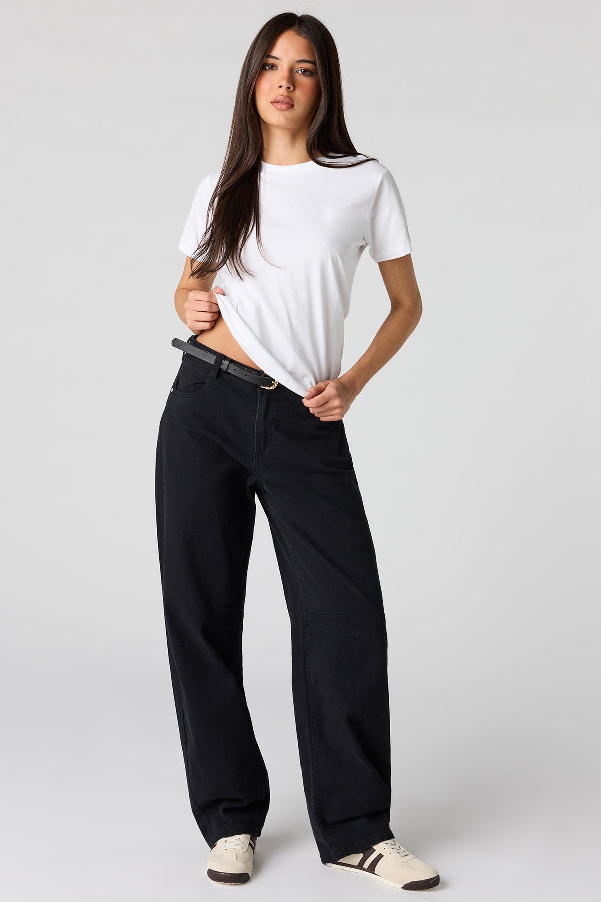 Mid Rise Barrel Leg Pant - Black