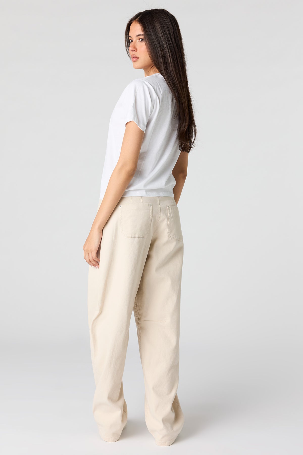 Alt View 3. Mid Rise Barrel Leg Pant - Oatmeal