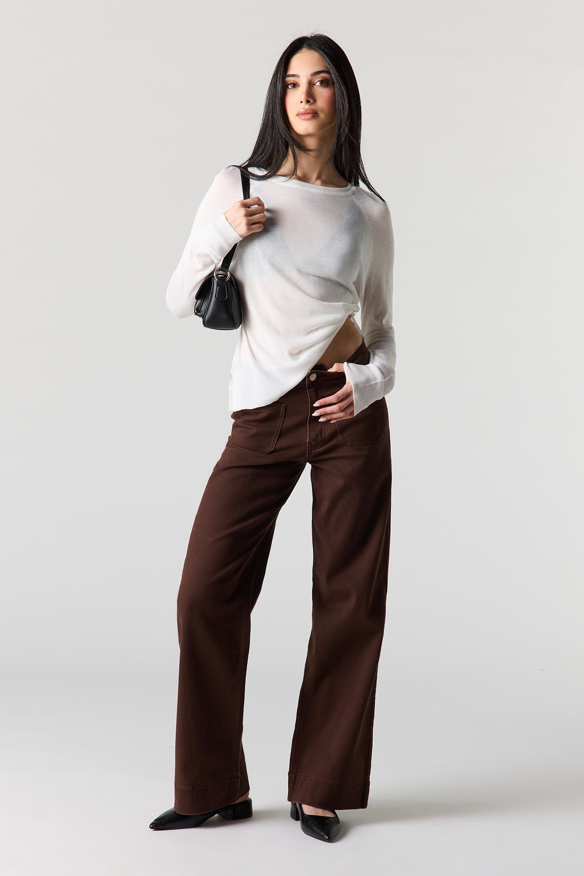 Mid Rise Twill Pant - Brown