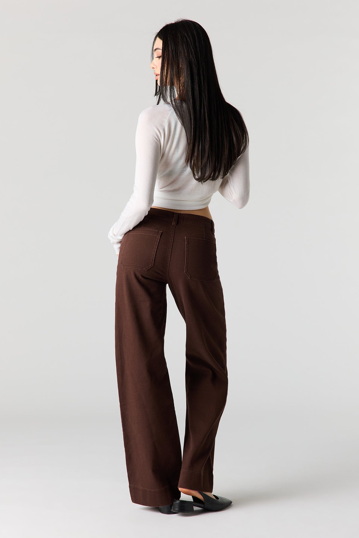 Alt View 3. Mid Rise Twill Pant - Brown