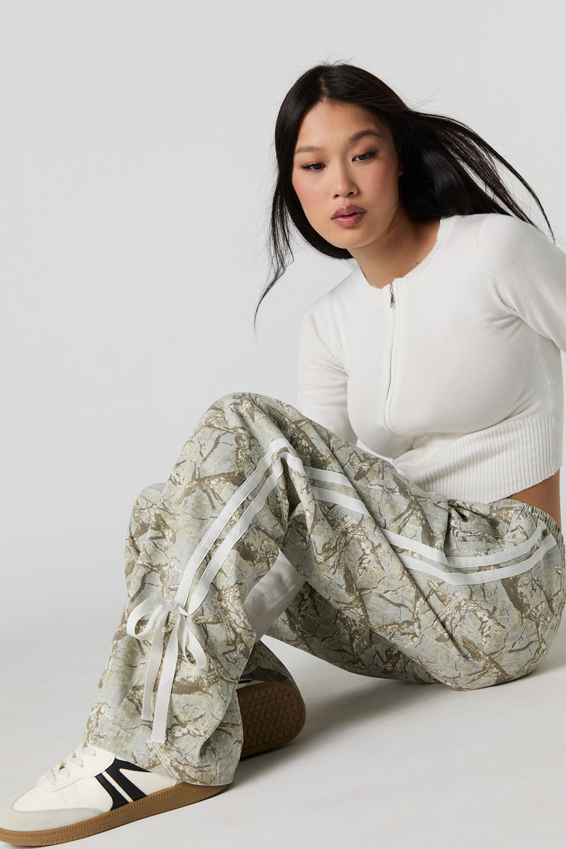 Printed Side Tie Wide Leg Pant
