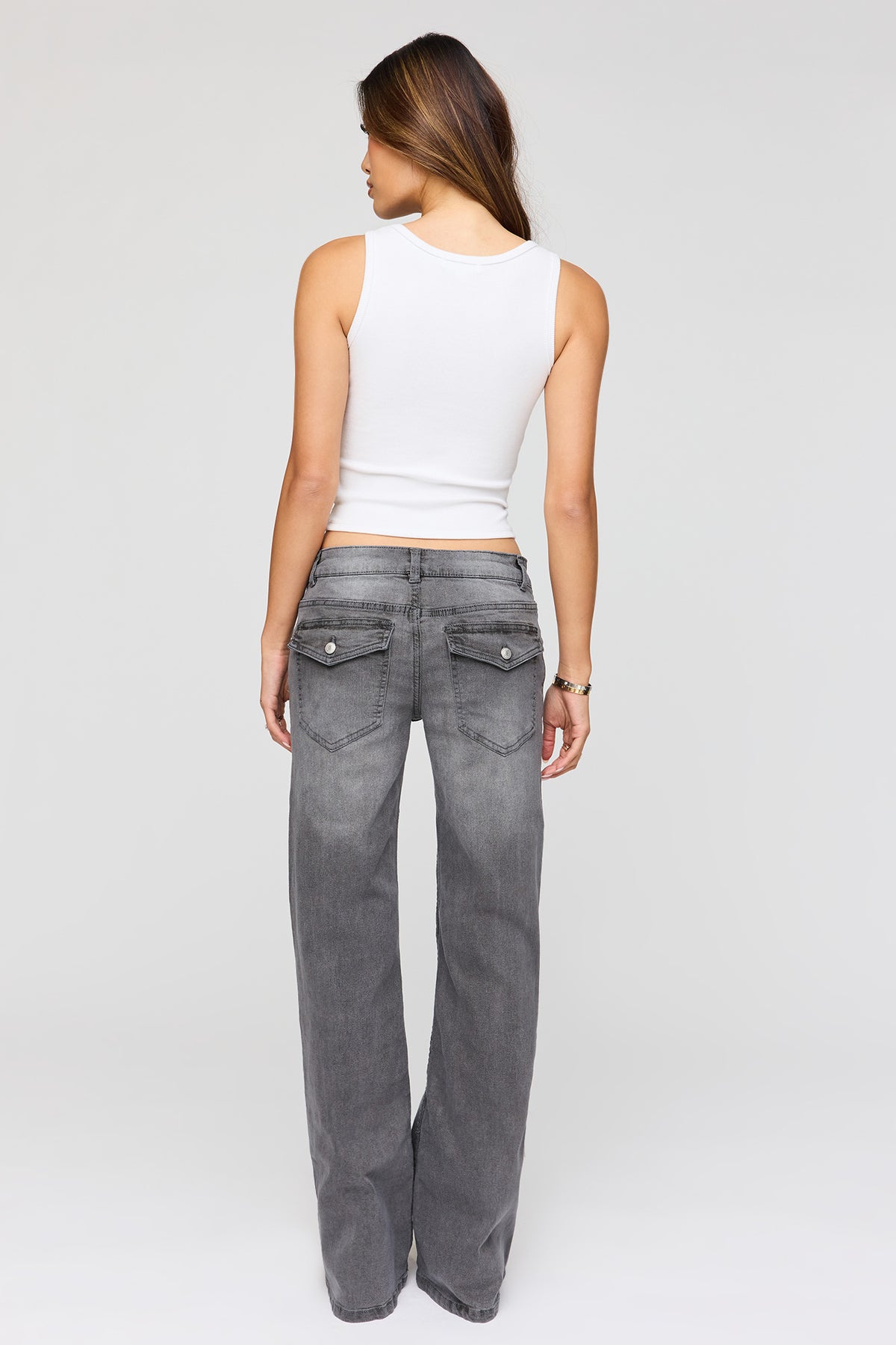 Alt View 3. Stretch Super Low Rise Flare Jean - Light Grey