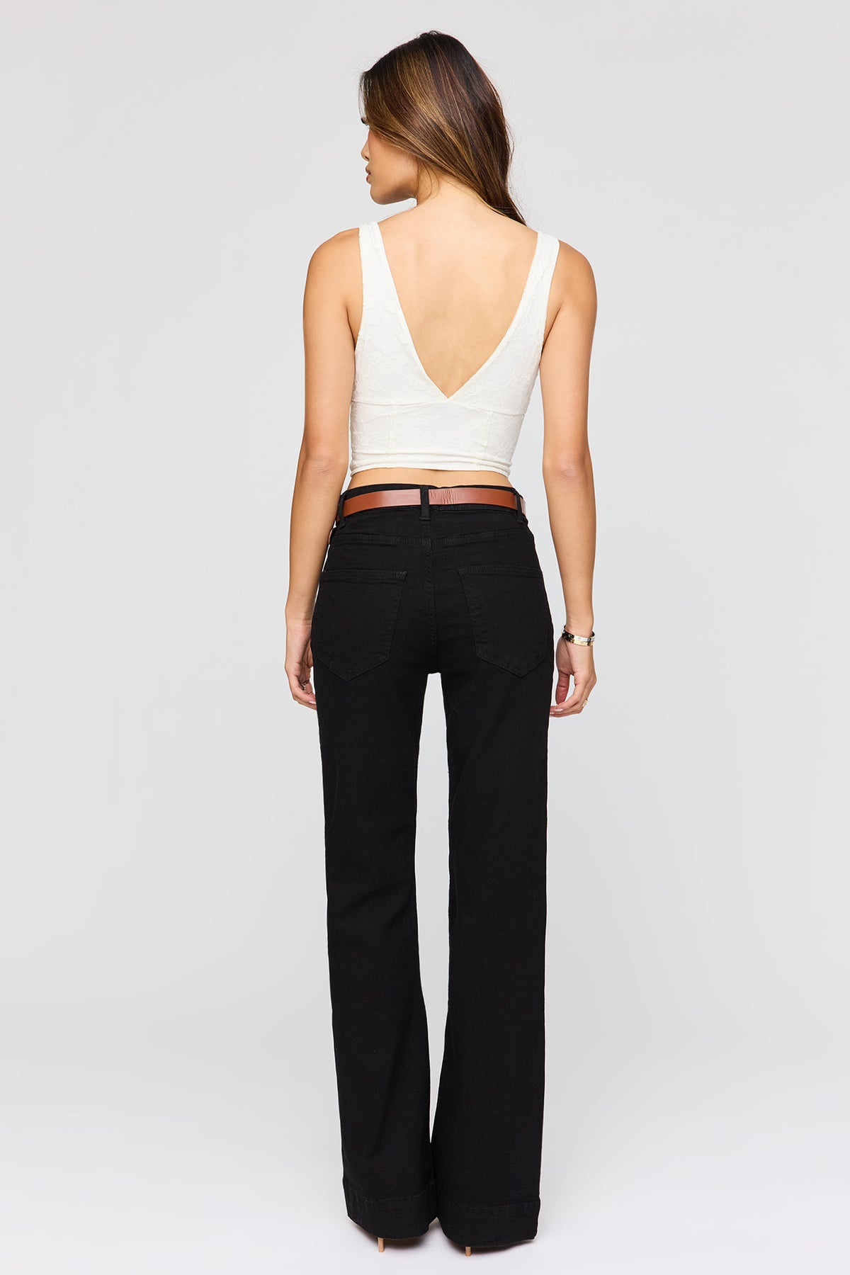 Alt View 3. Low Rise Belted Flare Jean - Black