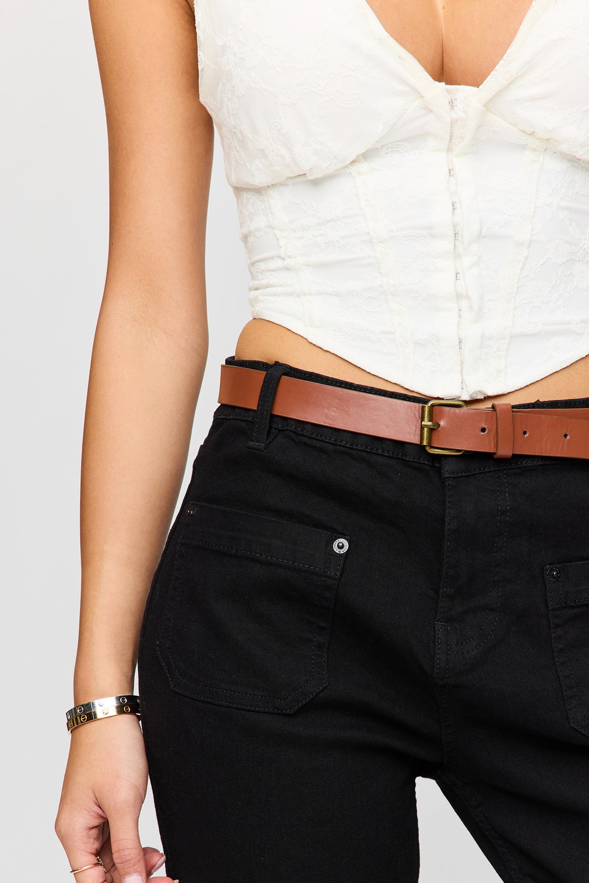 Alt View 4. Low Rise Belted Flare Jean - Black
