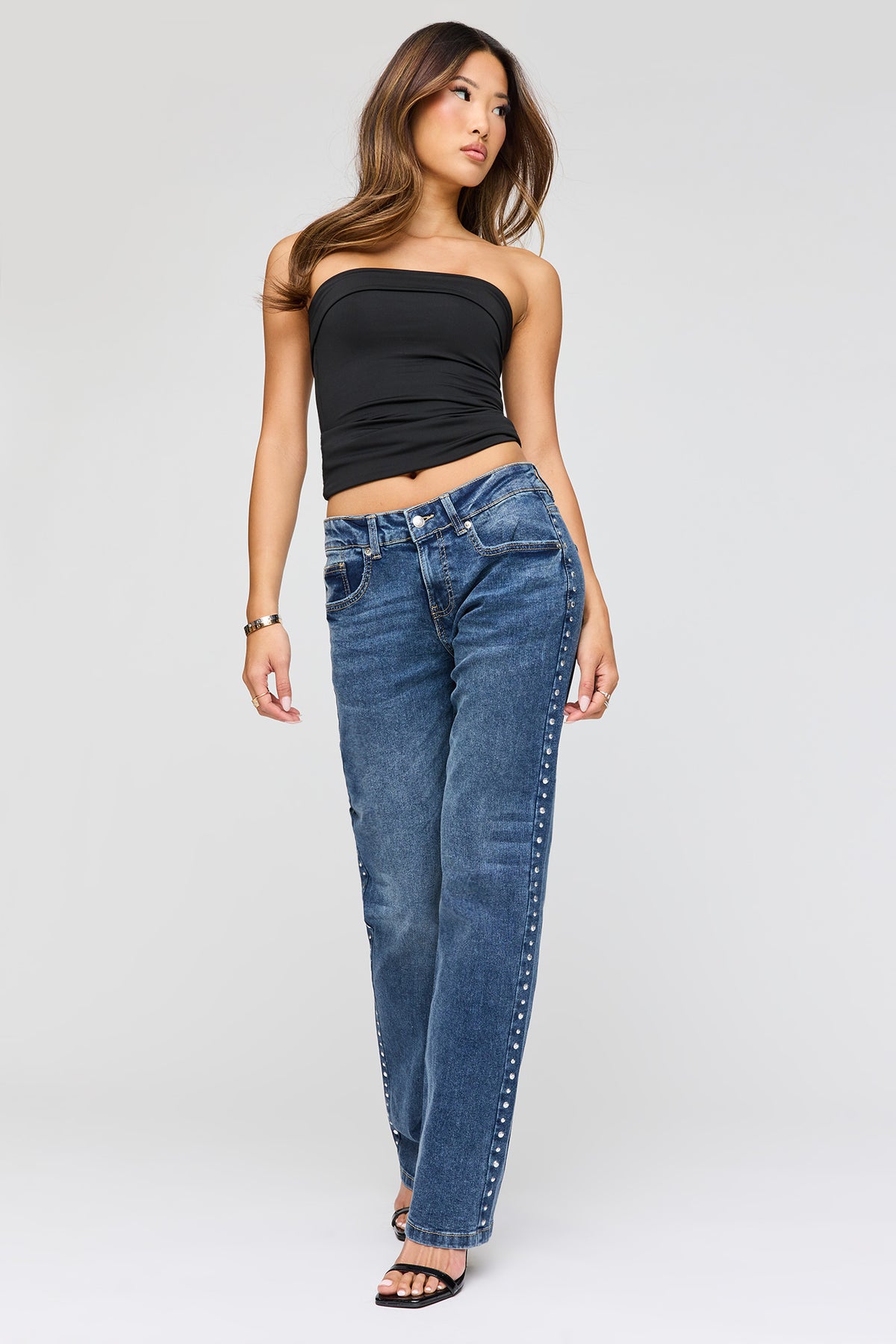 Alt View 3. Low Rise Studded Jean - Blue