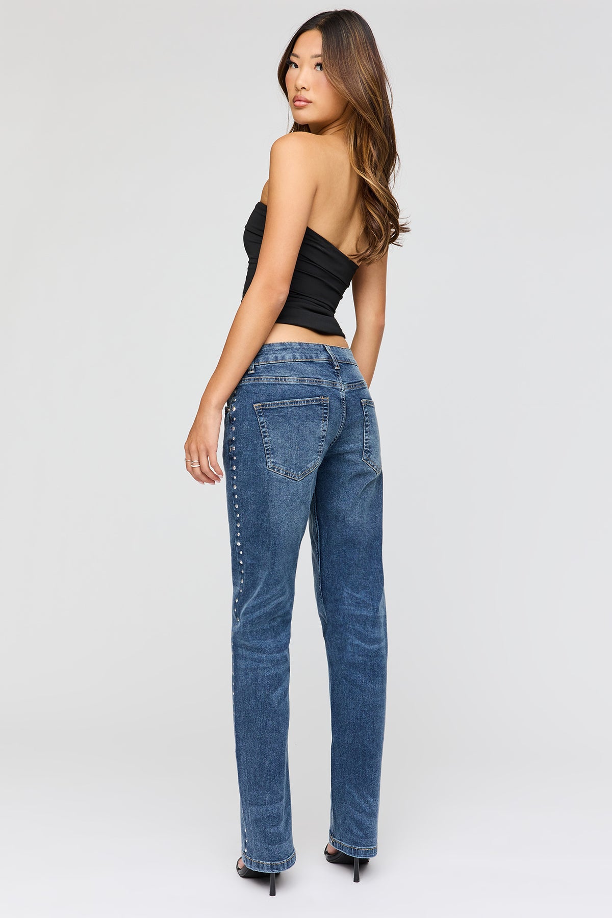 Alt View 4. Low Rise Studded Jean - Blue