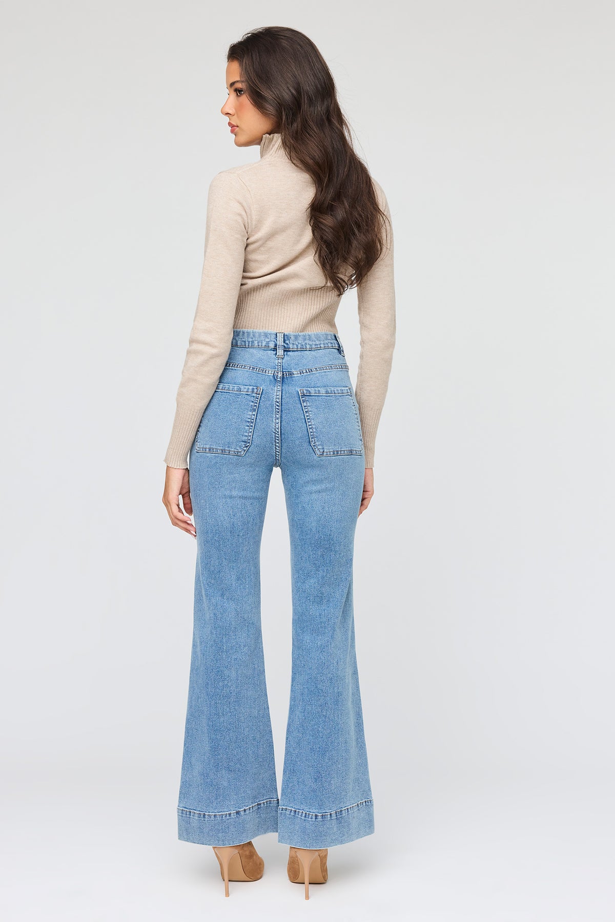 Alt View 3. Mid Rise Flare Jean - Denim Blue