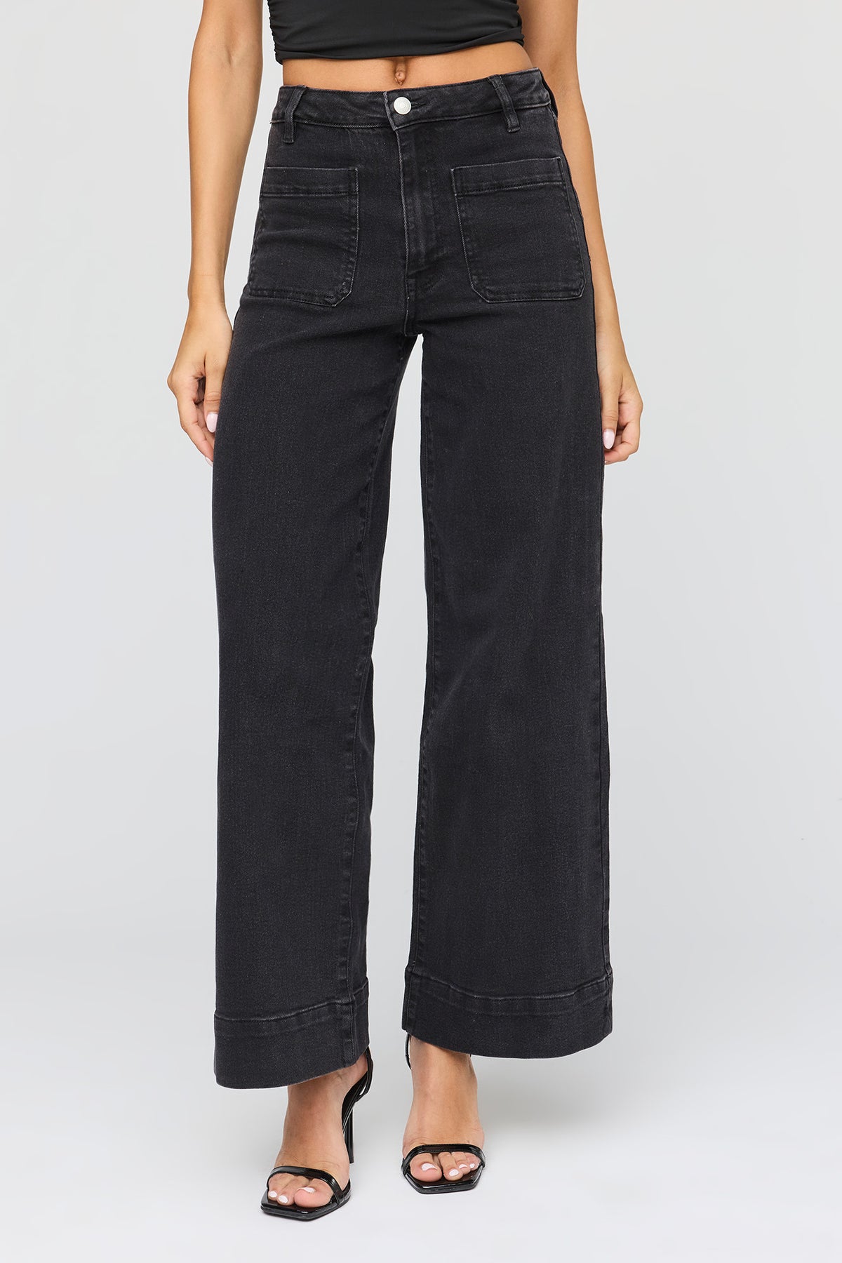 Alt View 2. Mid Rise Wide Leg Jean - Black