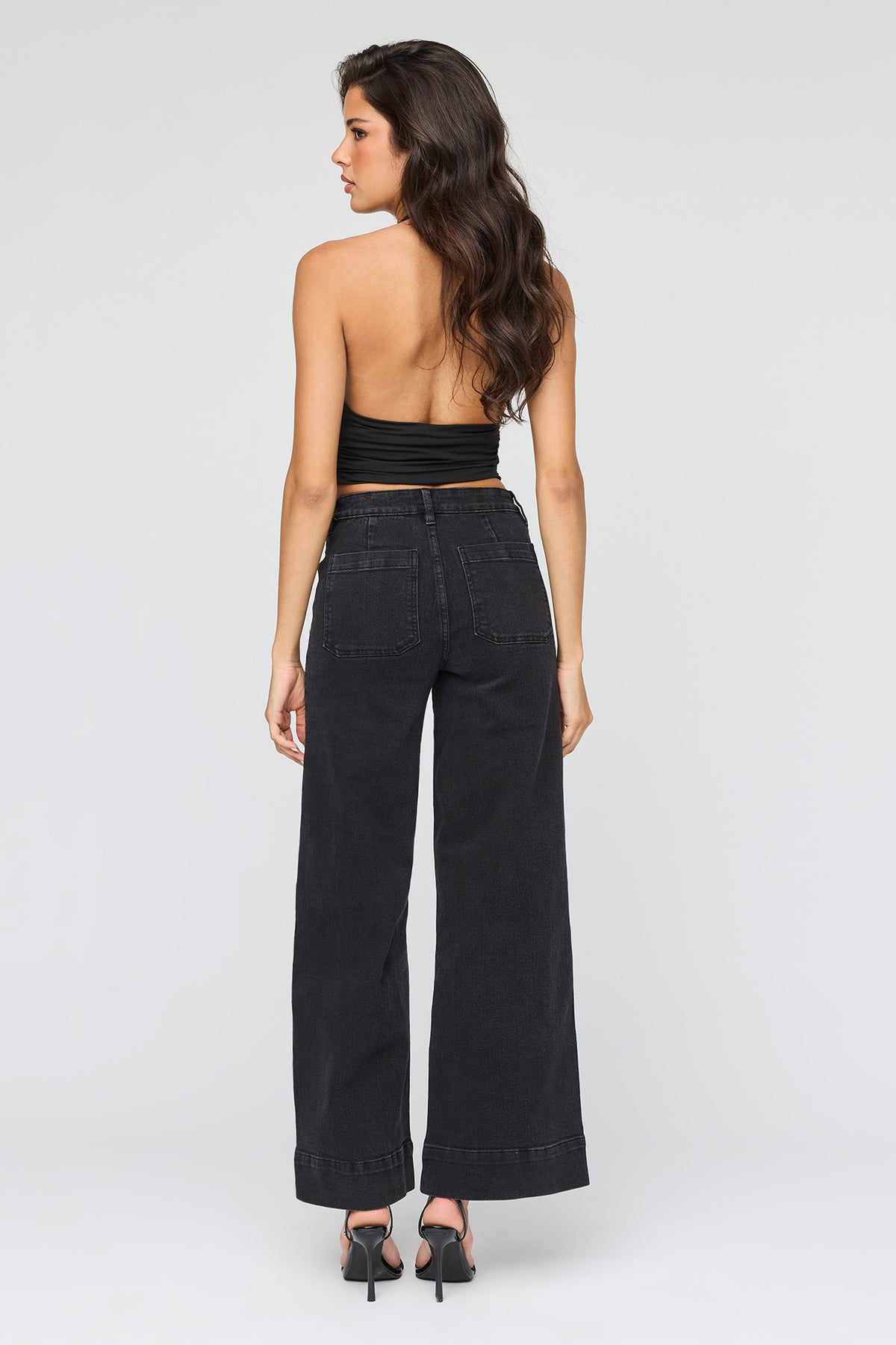 Alt View 3. Mid Rise Wide Leg Jean - Black