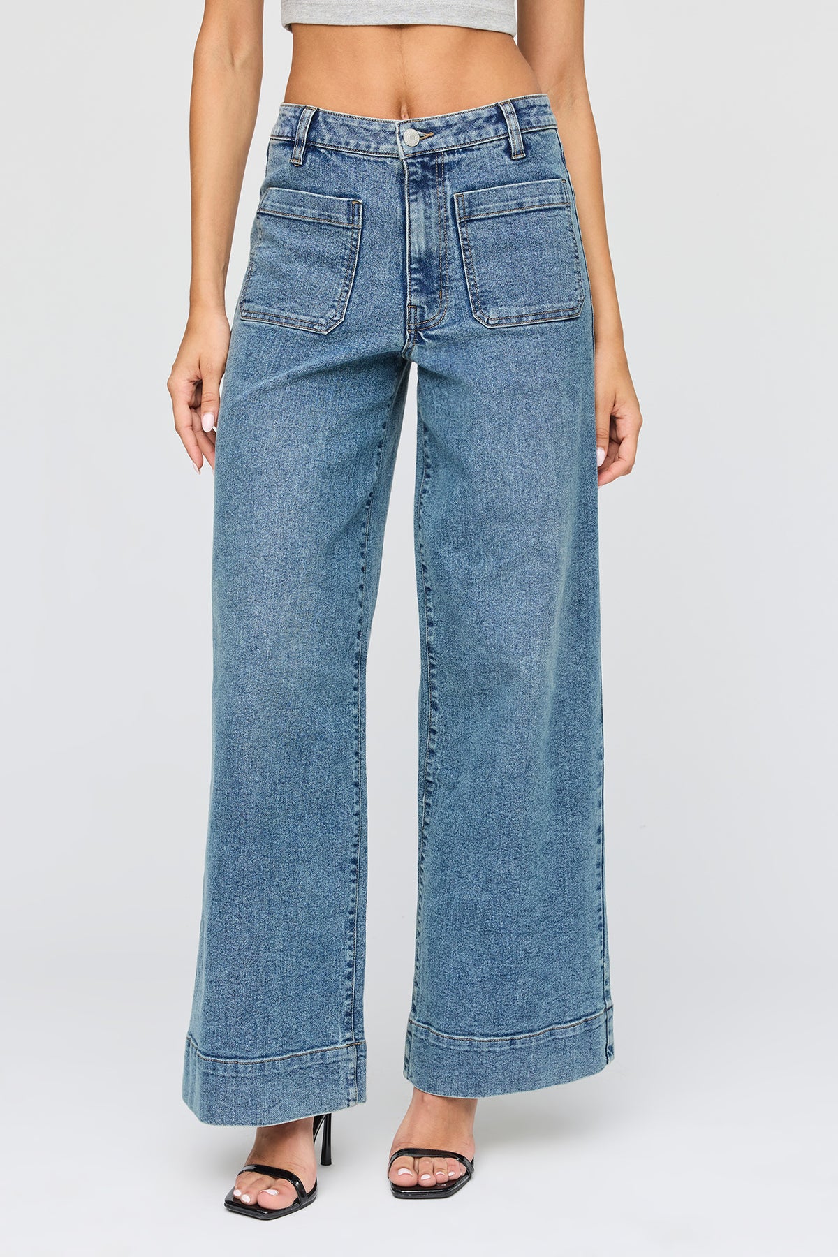 Alt View 2. Mid Rise Wide Leg Jean - Denim Blue